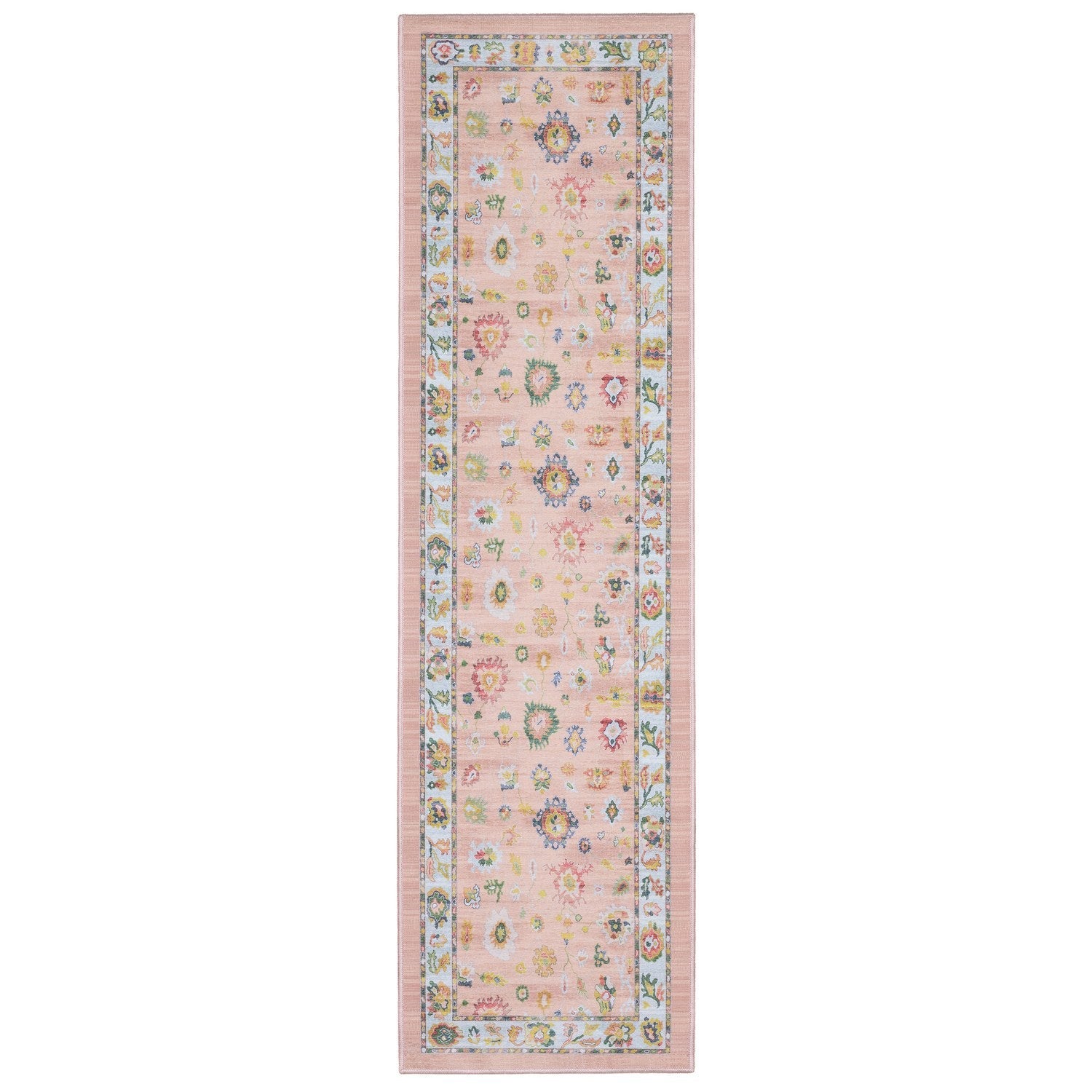 Addison Oushak Floral Pink Blue Machine Washable Rug - Addison ADD01 #_shape=Runner