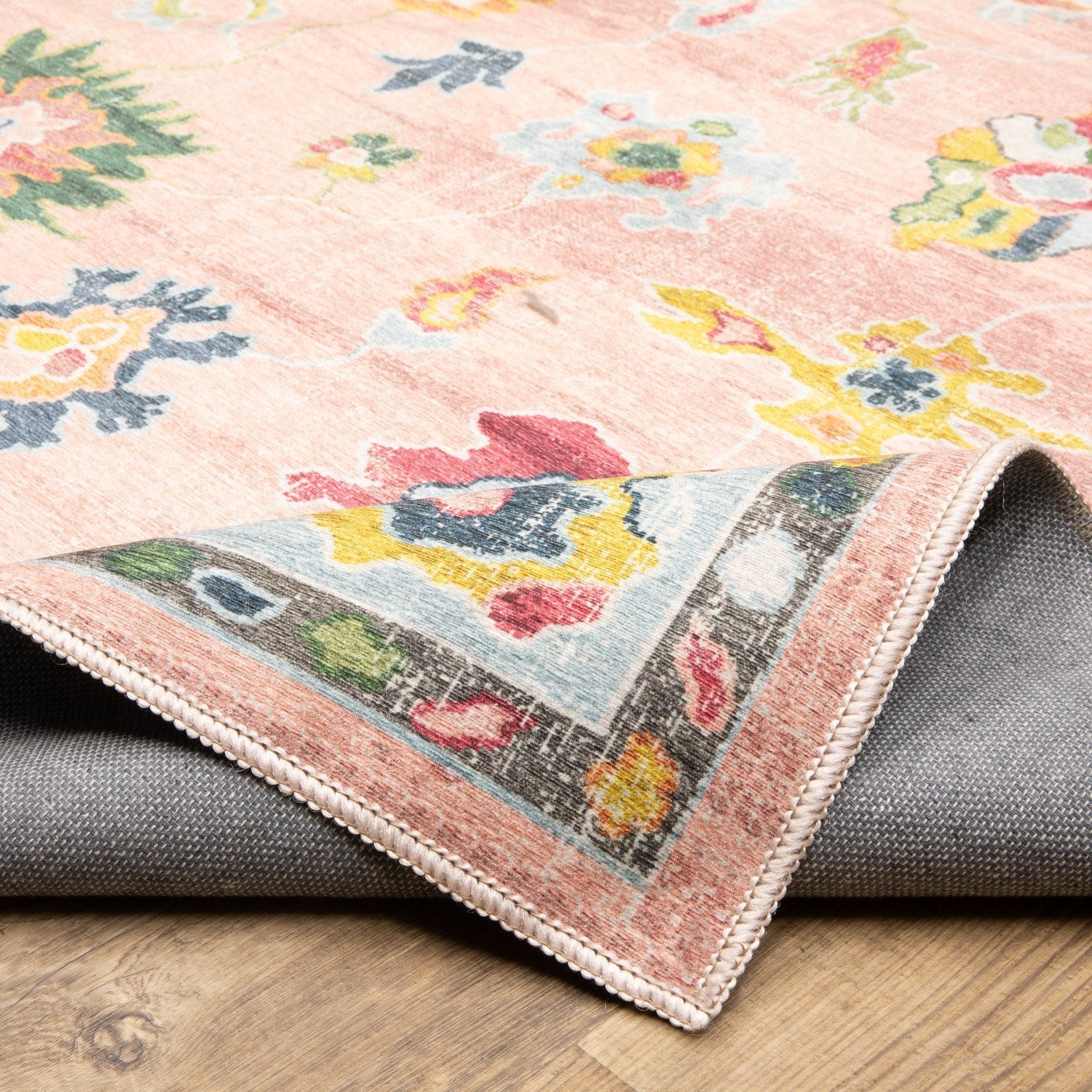 Addison Oushak Floral Pink Blue Machine Washable Rug - Addison ADD01