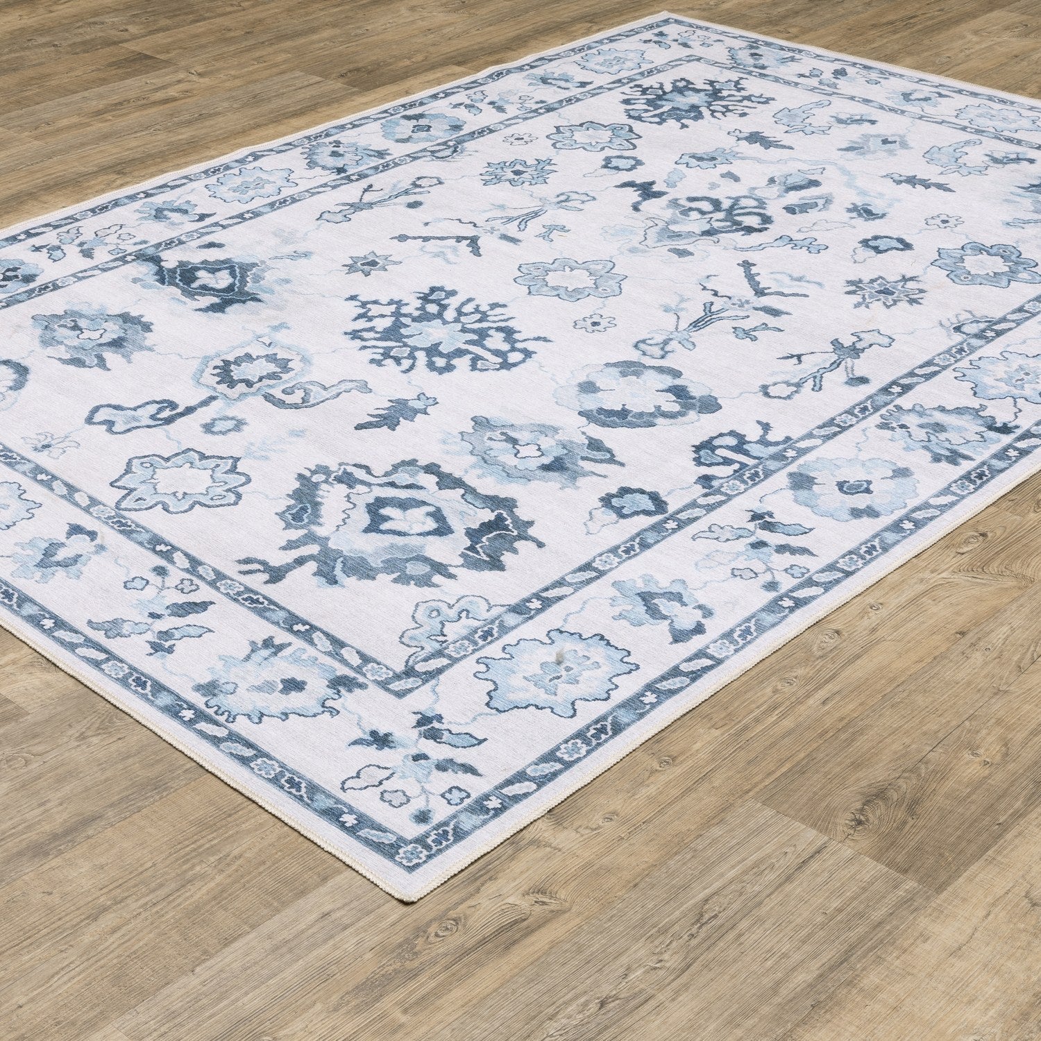 Addison Oushak Floral Ivory Blue Machine Washable Rug - Addison ADD02