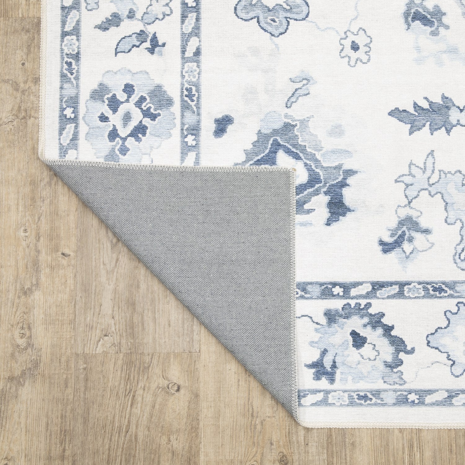 Addison Oushak Floral Ivory Blue Machine Washable Rug - Addison ADD02