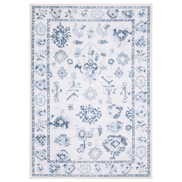 Addison Oushak Floral Ivory Blue Machine Washable Rug - Addison ADD02 #_shape=Rectangle