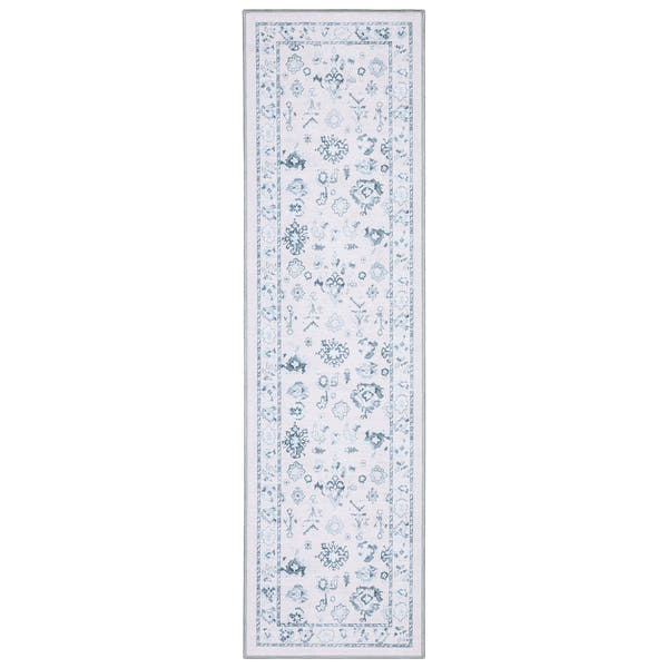 Addison Oushak Floral Ivory Blue Machine Washable Rug - Addison ADD02 #_shape=Runner