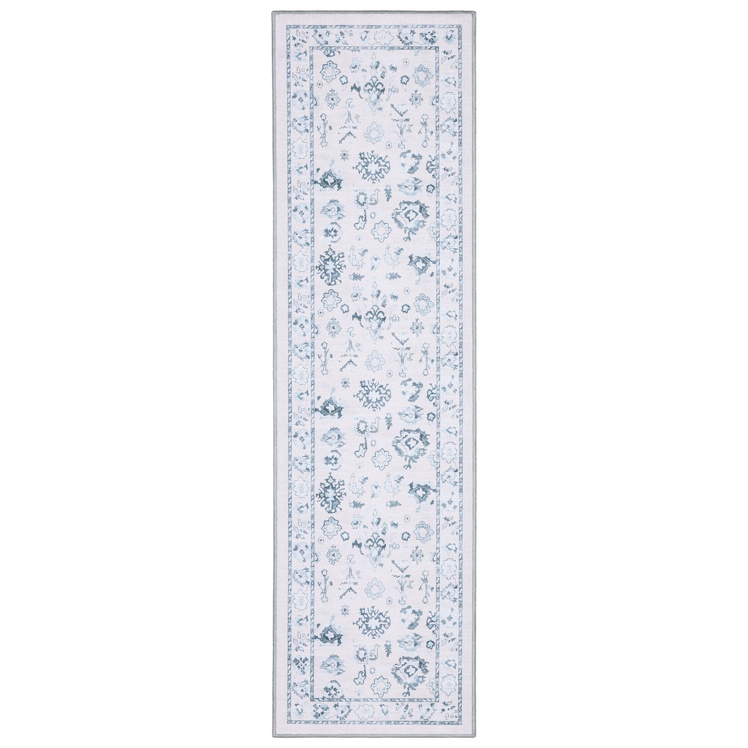 Addison Oushak Floral Ivory Blue Machine Washable Rug - Addison ADD02 #_shape=Runner