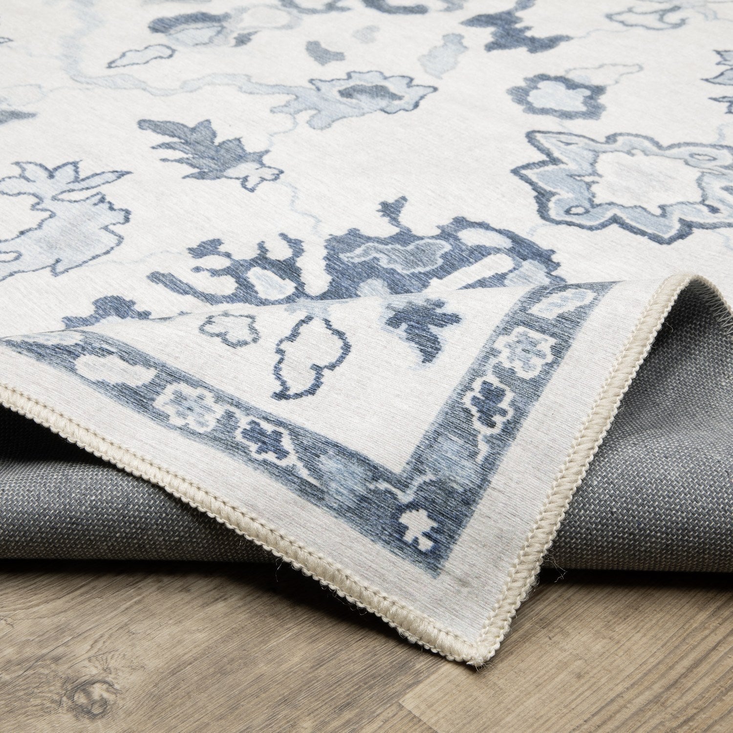 Addison Oushak Floral Ivory Blue Machine Washable Rug - Addison ADD02