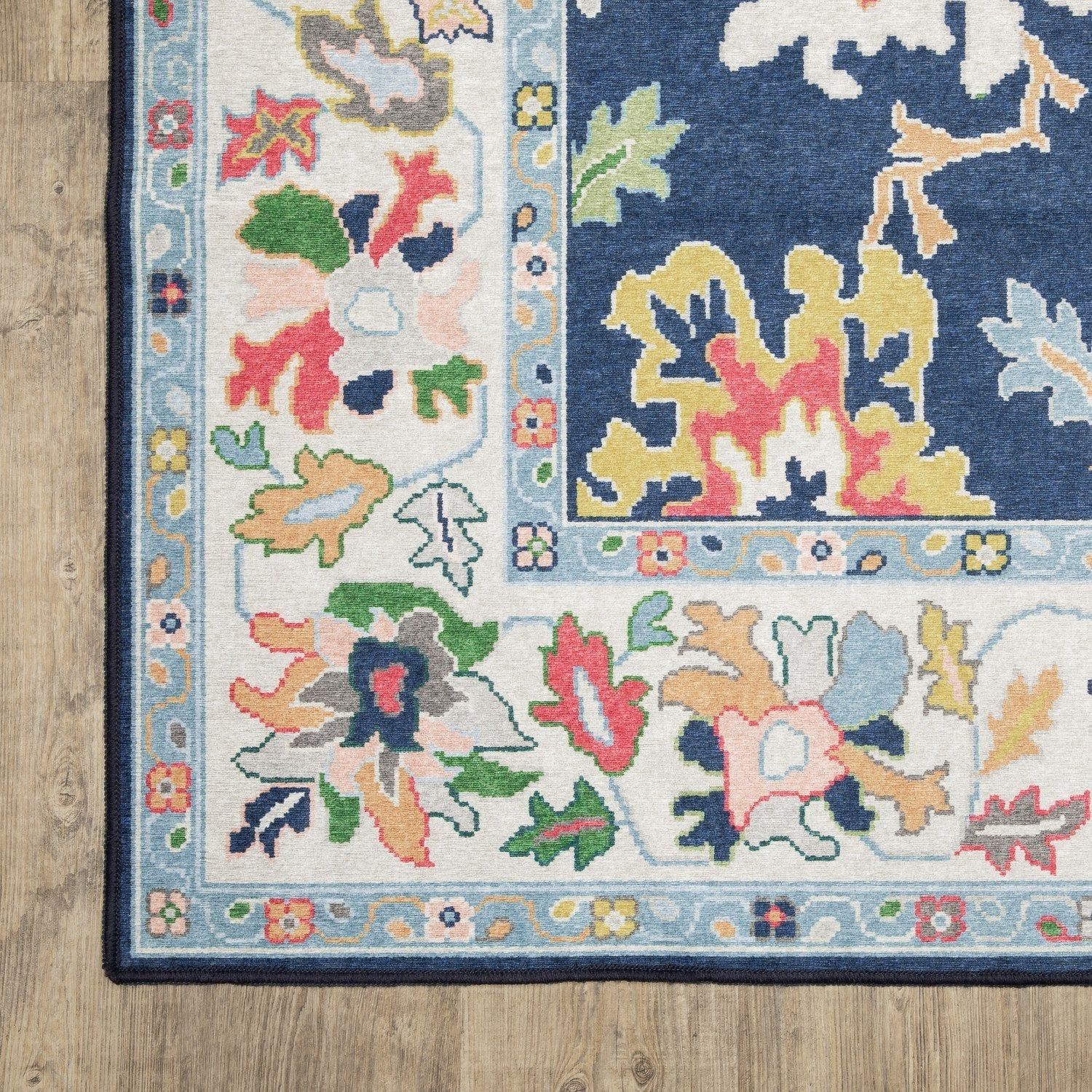 Addison Bold Floral Navy Multi Machine Washable Rug - Addison ADD03