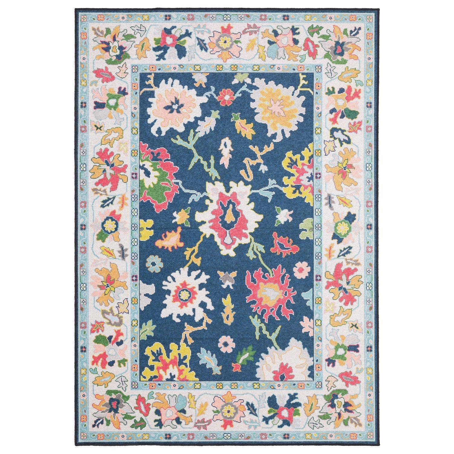 Addison Bold Floral Navy Multi Machine Washable Rug - Addison ADD03 #_shape=Rectangle