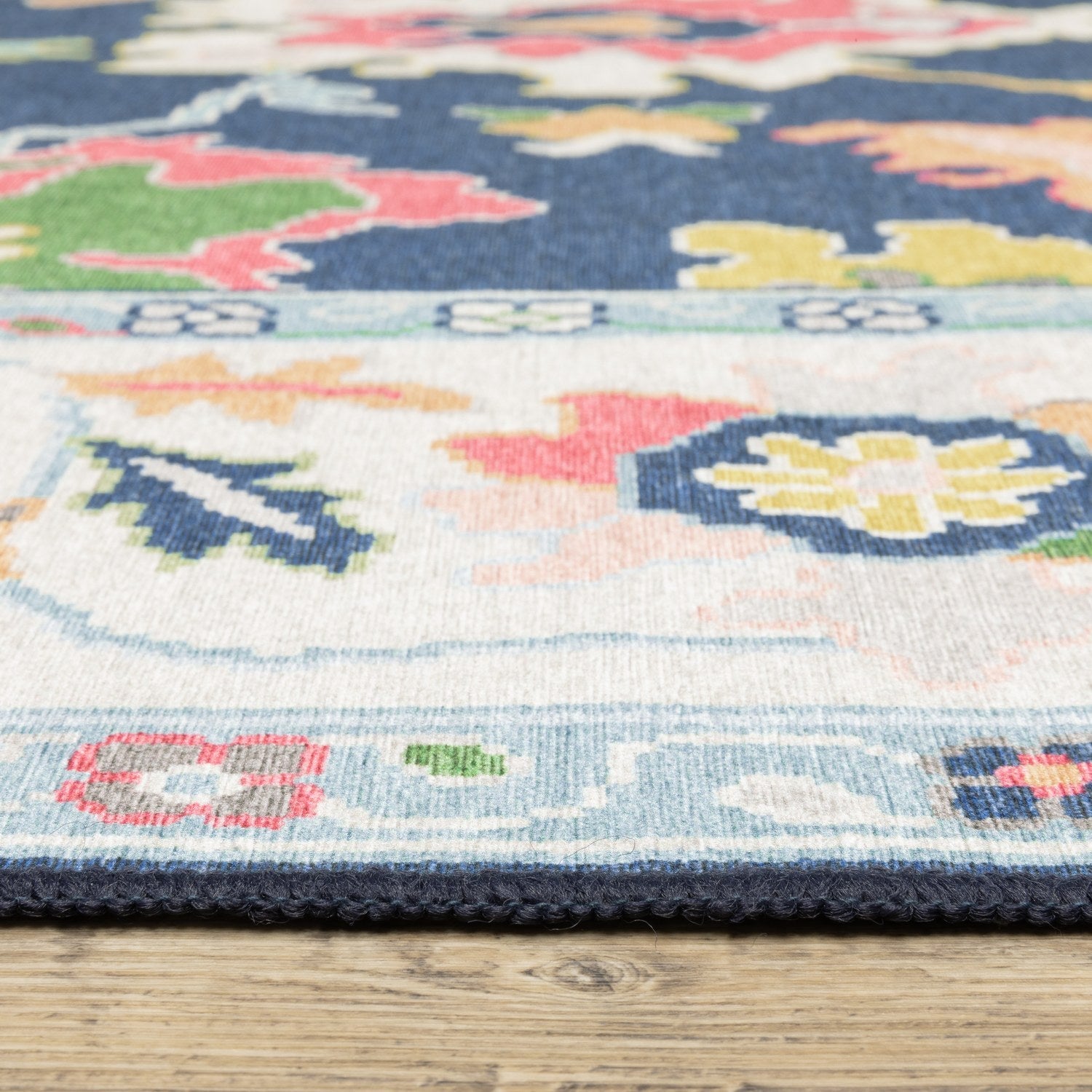 Addison Bold Floral Navy Multi Machine Washable Rug - Addison ADD03