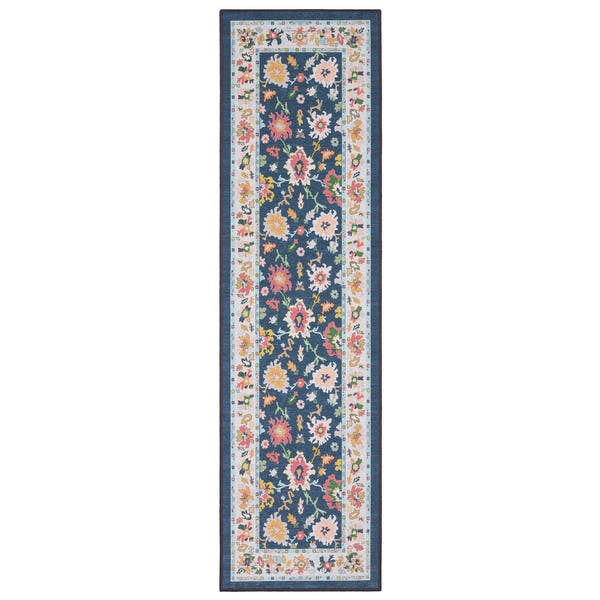 Addison Bold Floral Navy Multi Machine Washable Rug - Addison ADD03 #_shape=Runner