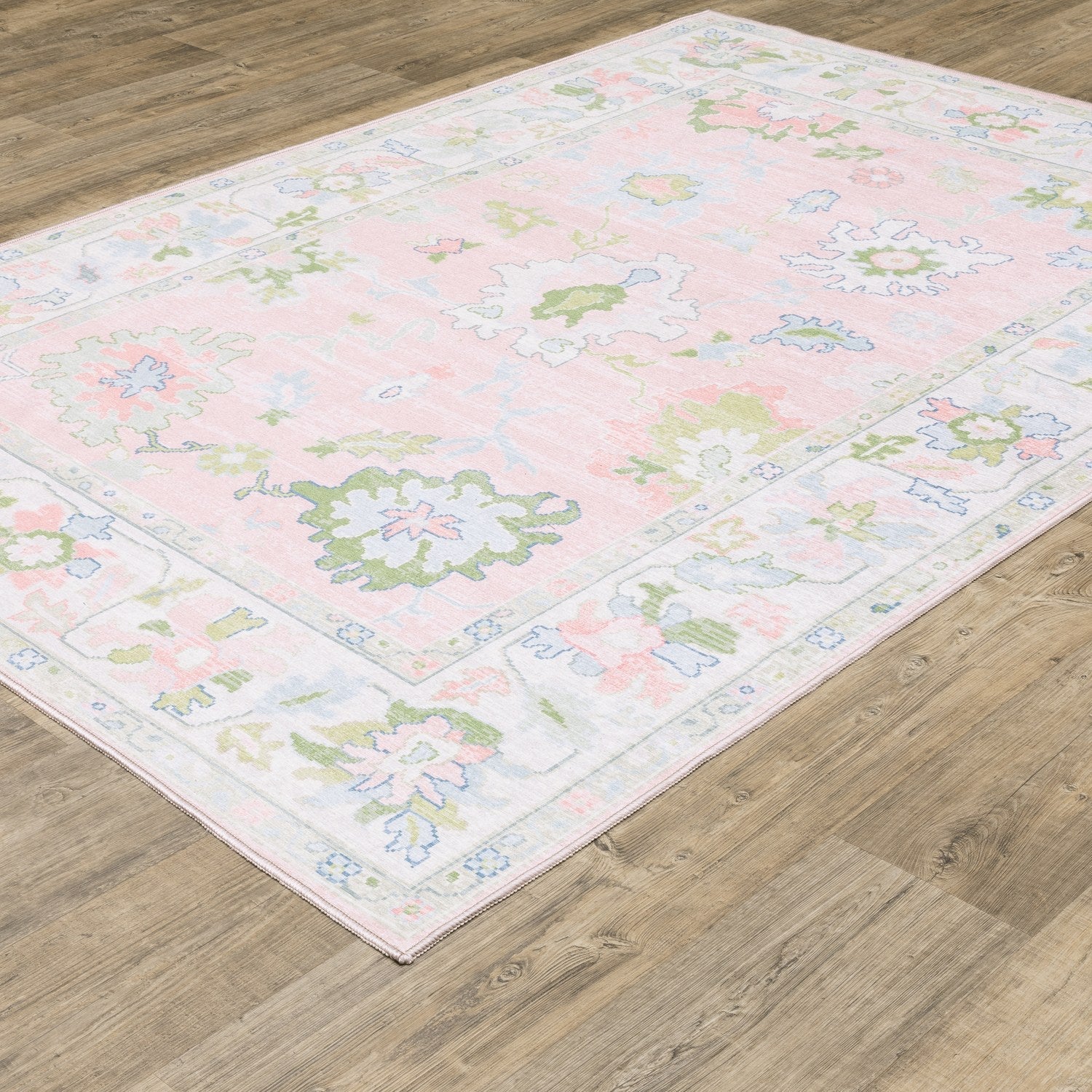 Addison Oushak Floral Blush Green Machine Washable Rug - Addison ADD04