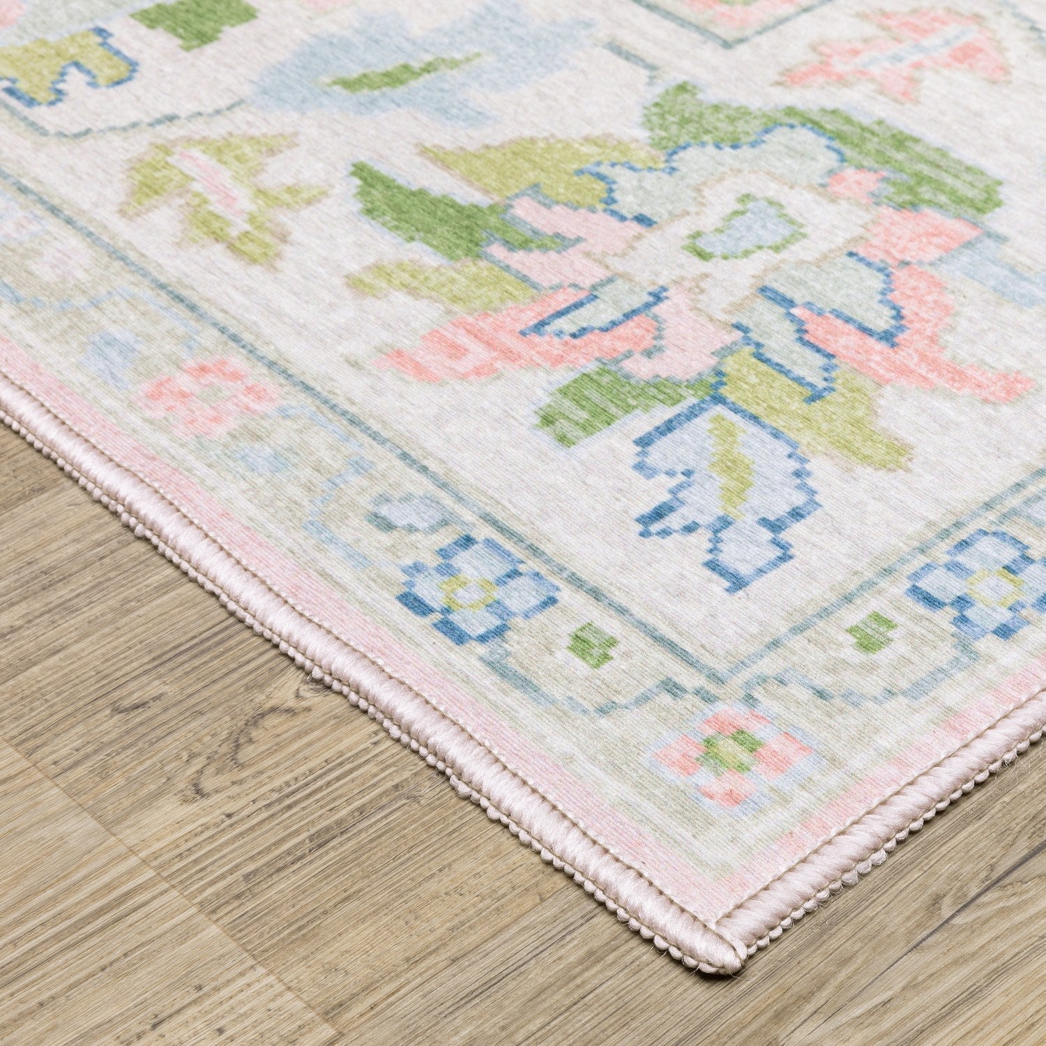 Addison Oushak Floral Blush Green Machine Washable Rug - Addison ADD04