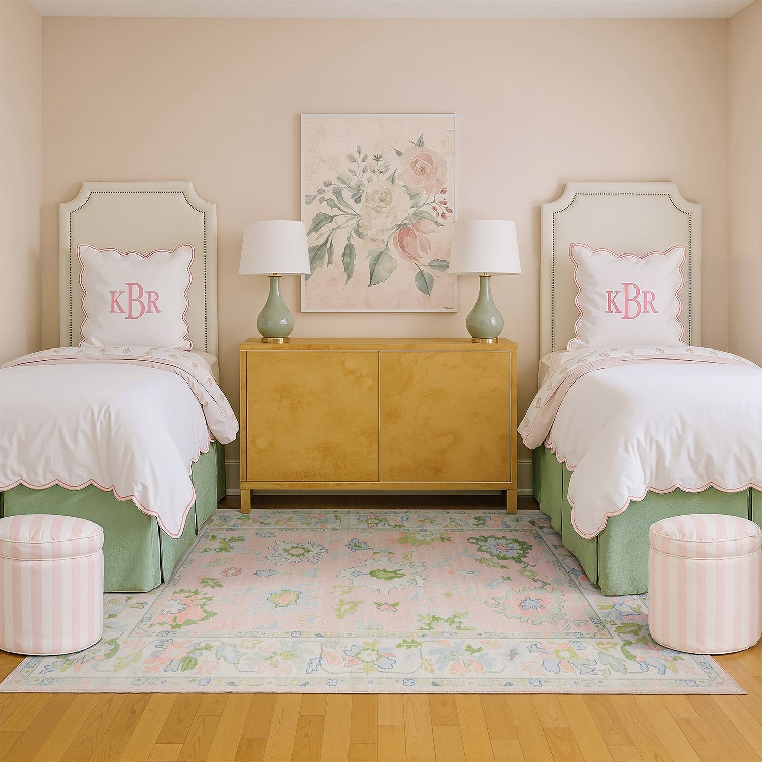 Addison Oushak Floral Blush Green Machine Washable Rug - Addison ADD04