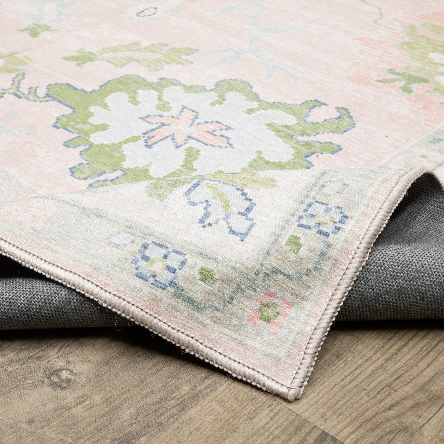 Addison Oushak Floral Blush Green Machine Washable Rug - Addison ADD04