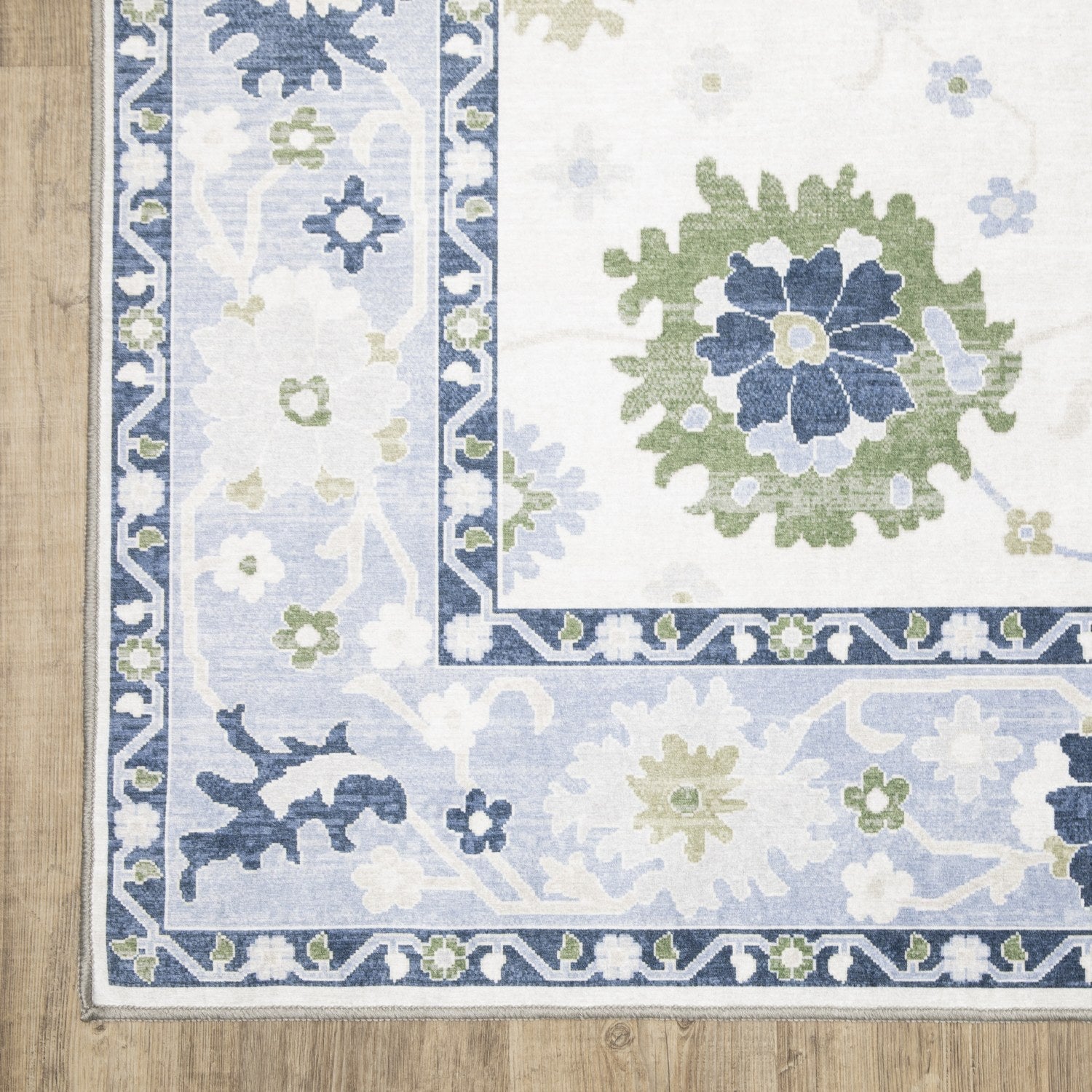 Addison Oushak Floral White Blue Machine Washable Rug - Addison ADD05