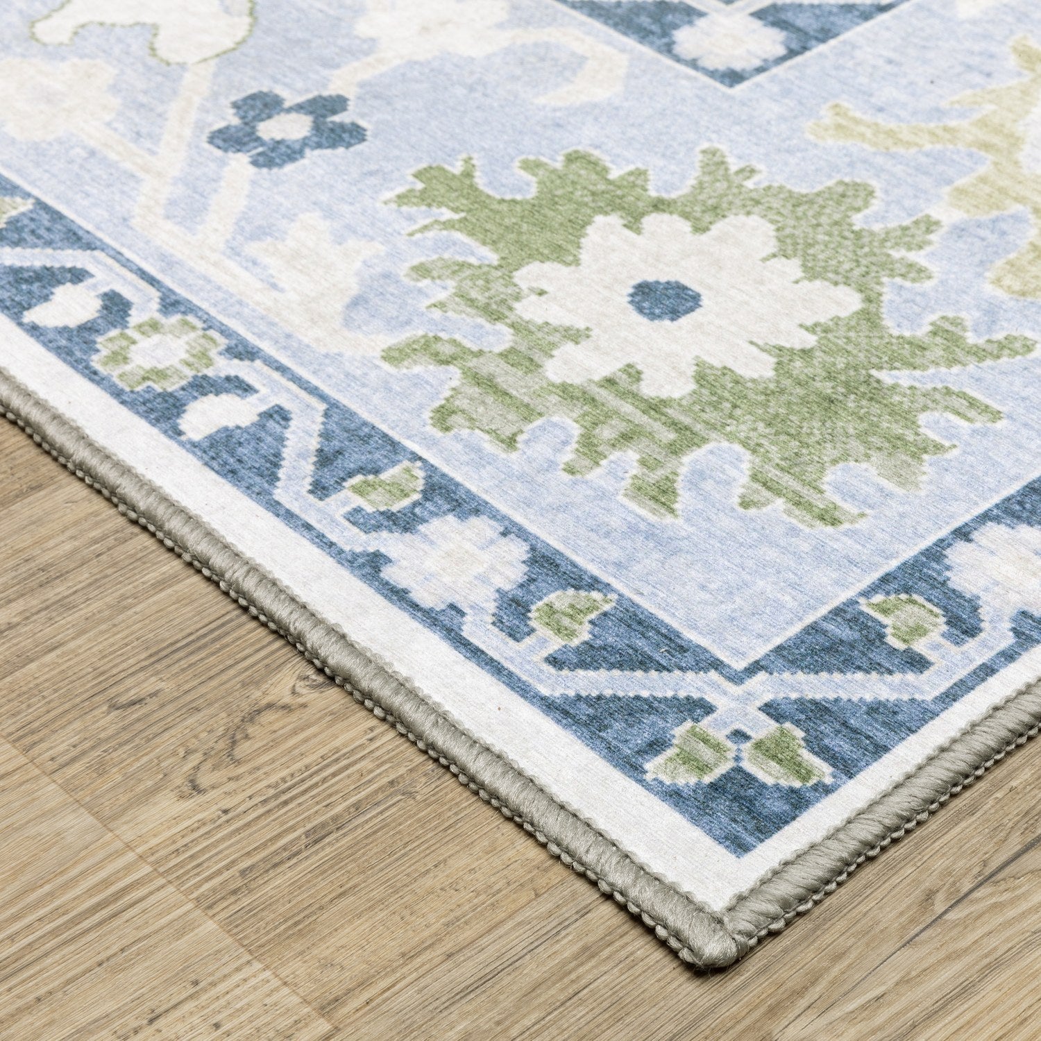 Addison Oushak Floral White Blue Machine Washable Rug - Addison ADD05