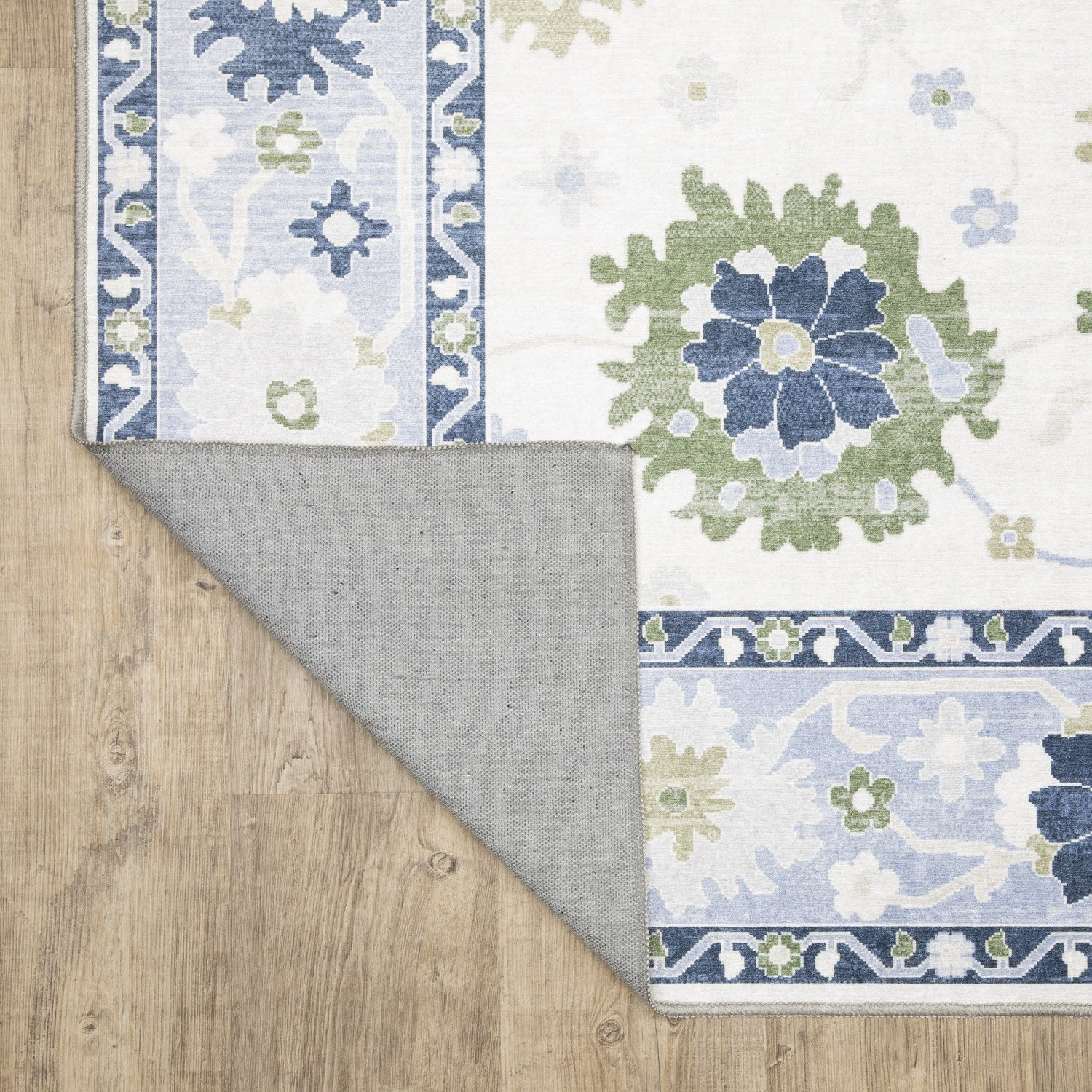 Addison Oushak Floral White Blue Machine Washable Rug - Addison ADD05