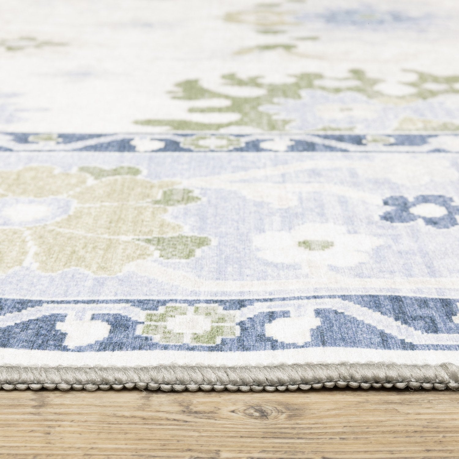 Addison Oushak Floral White Blue Machine Washable Rug - Addison ADD05