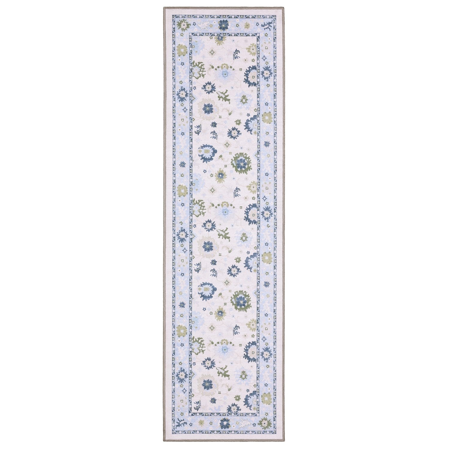 Addison Oushak Floral White Blue Machine Washable Rug - Addison ADD05 #_shape=Runner