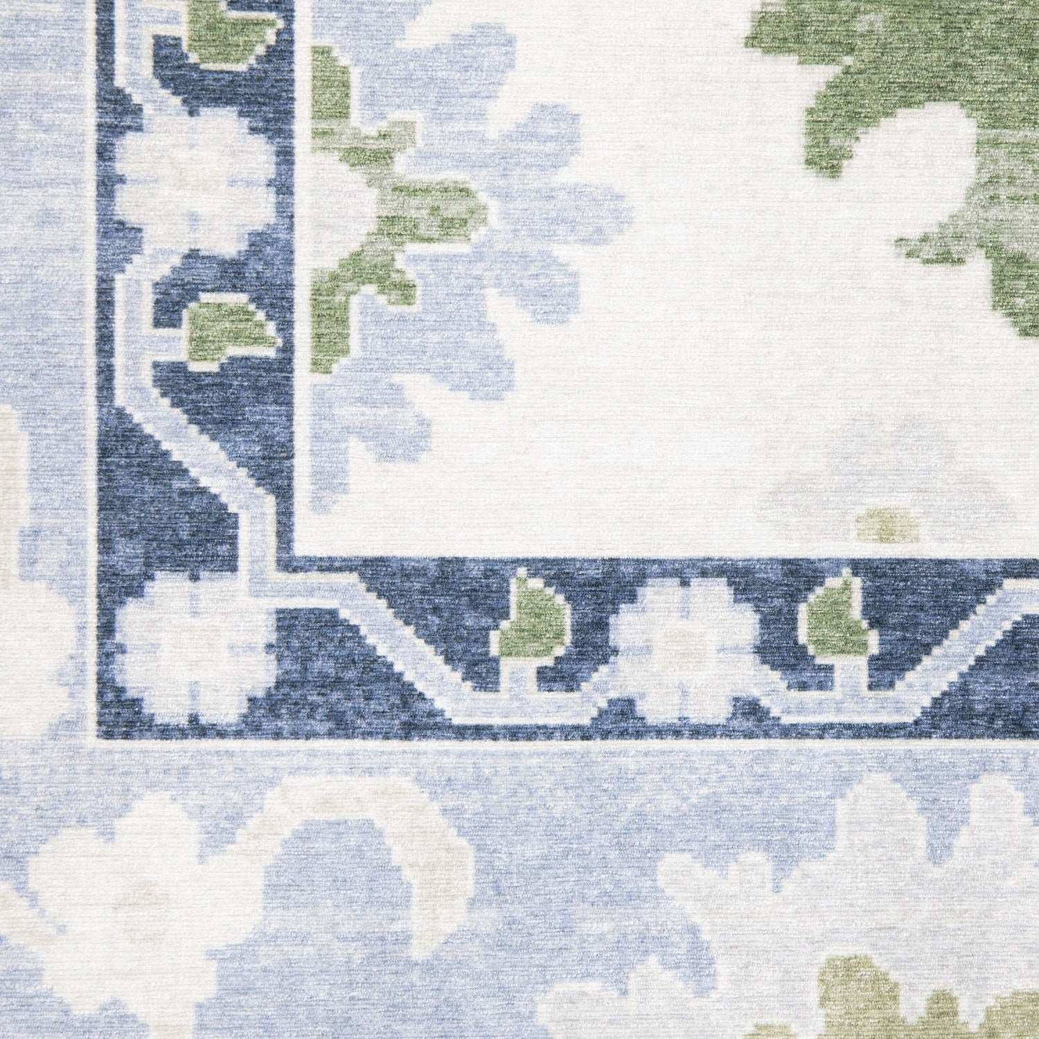 Addison Oushak Floral White Blue Machine Washable Rug - Addison ADD05