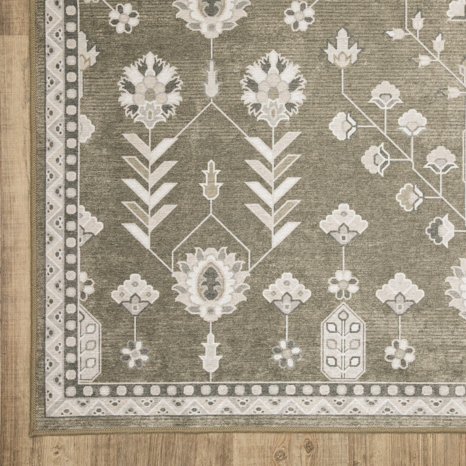 Addison Vine Oushak Olive Ivory Machine Washable Rug - Addison ADD07