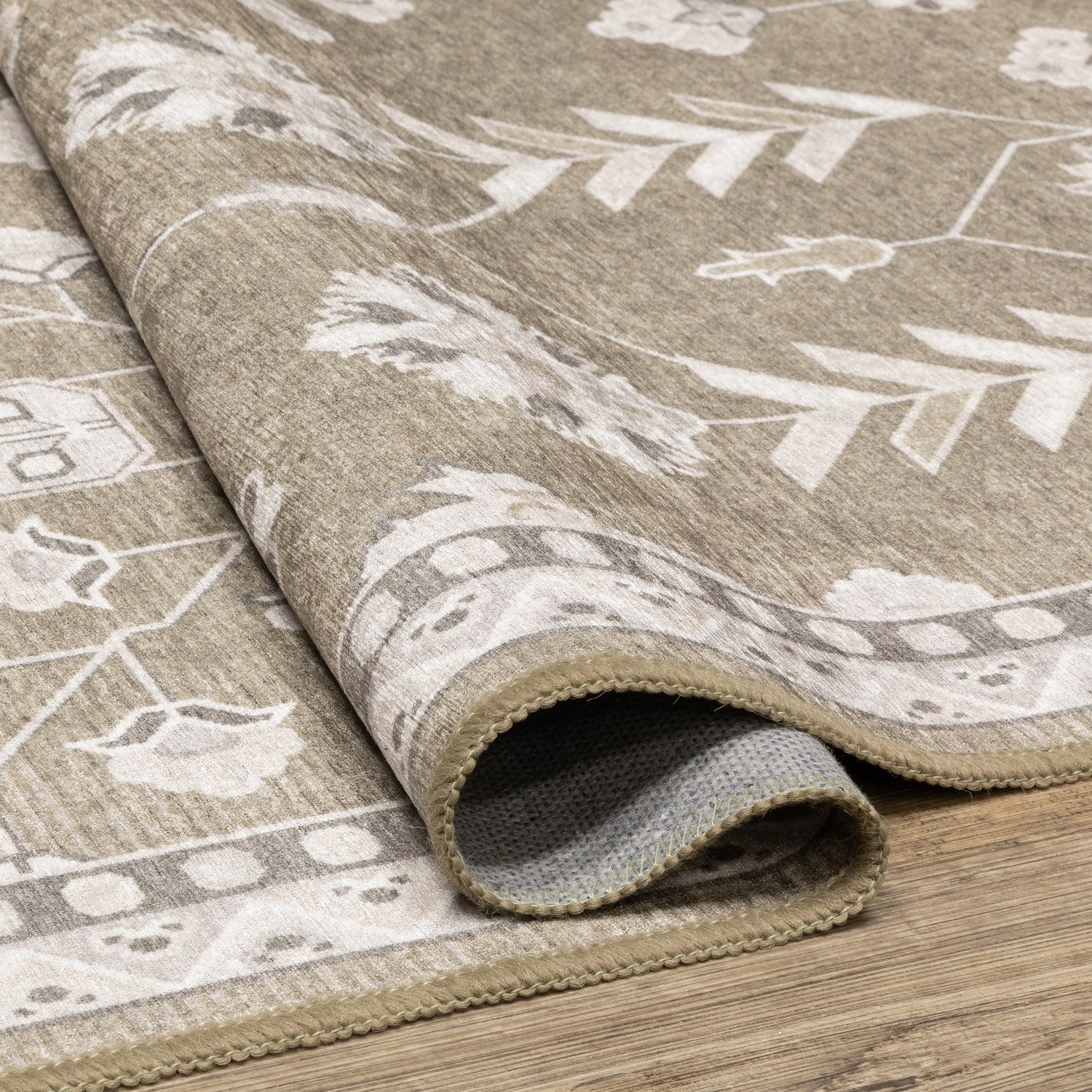 Addison Vine Oushak Olive Ivory Machine Washable Rug - Addison ADD07