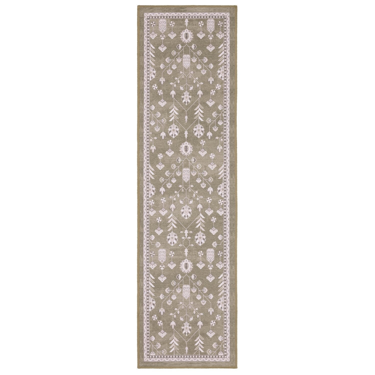Addison Vine Oushak Olive Ivory Machine Washable Rug - Addison ADD07 #_shape=Runner