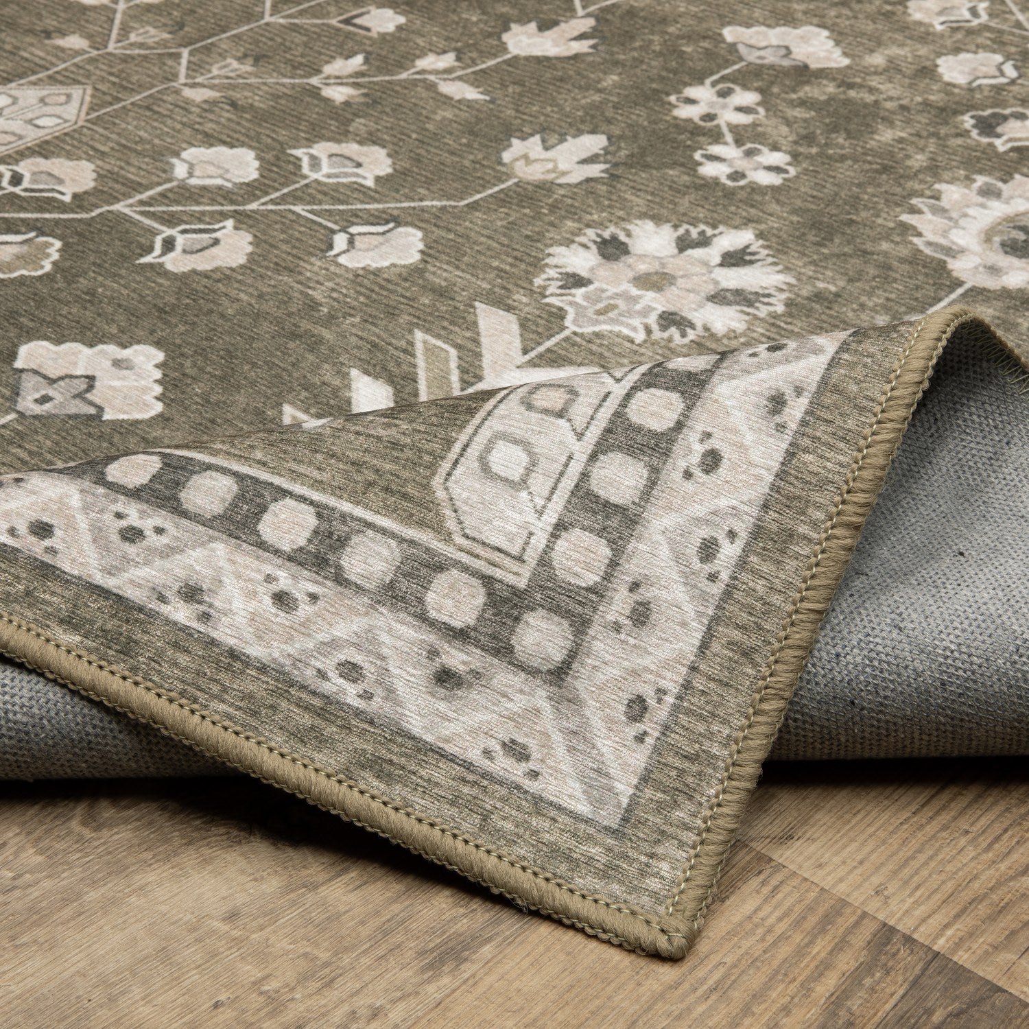 Addison Vine Oushak Olive Ivory Machine Washable Rug - Addison ADD07