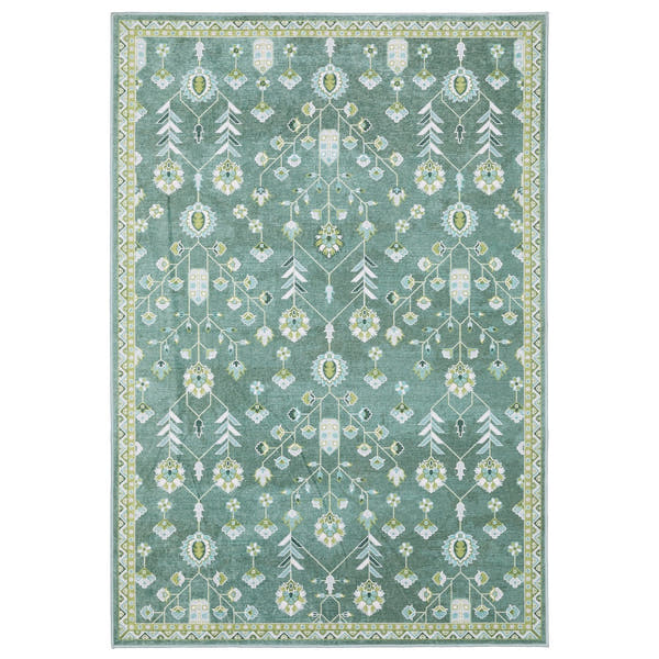 Addison Vine Oushak Teal Green Machine Washable Rug - Addison ADD08 #_shape=Rectangle