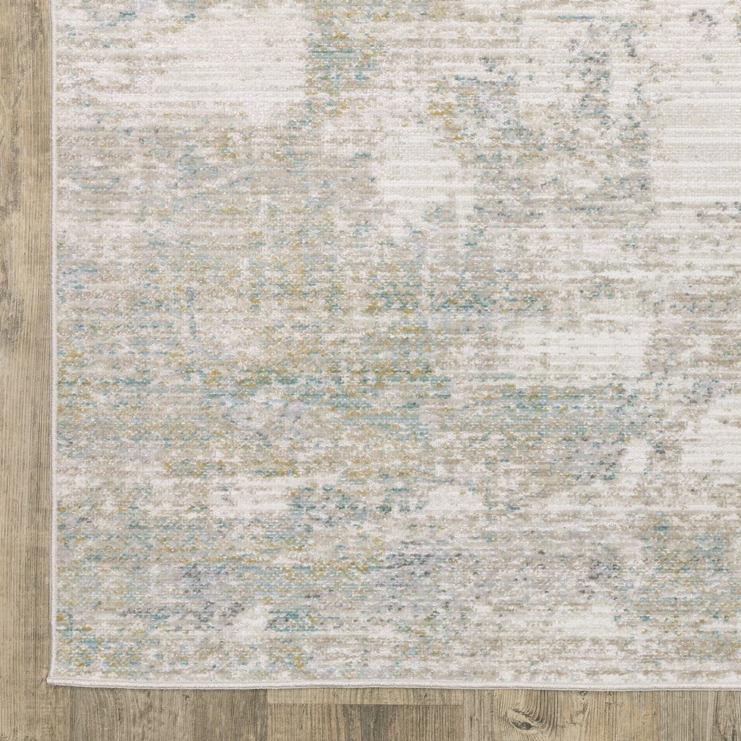 Cavett Mist Abstract Ivory Teal Washed Vintage Rug - Cavett CAV01