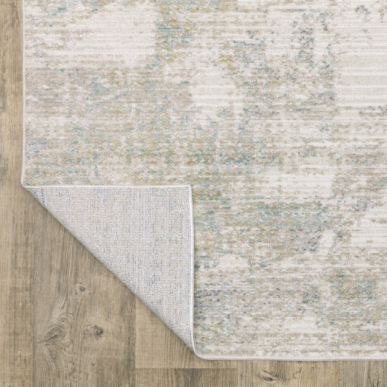 Cavett Mist Abstract Ivory Teal Washed Vintage Rug - Cavett CAV01