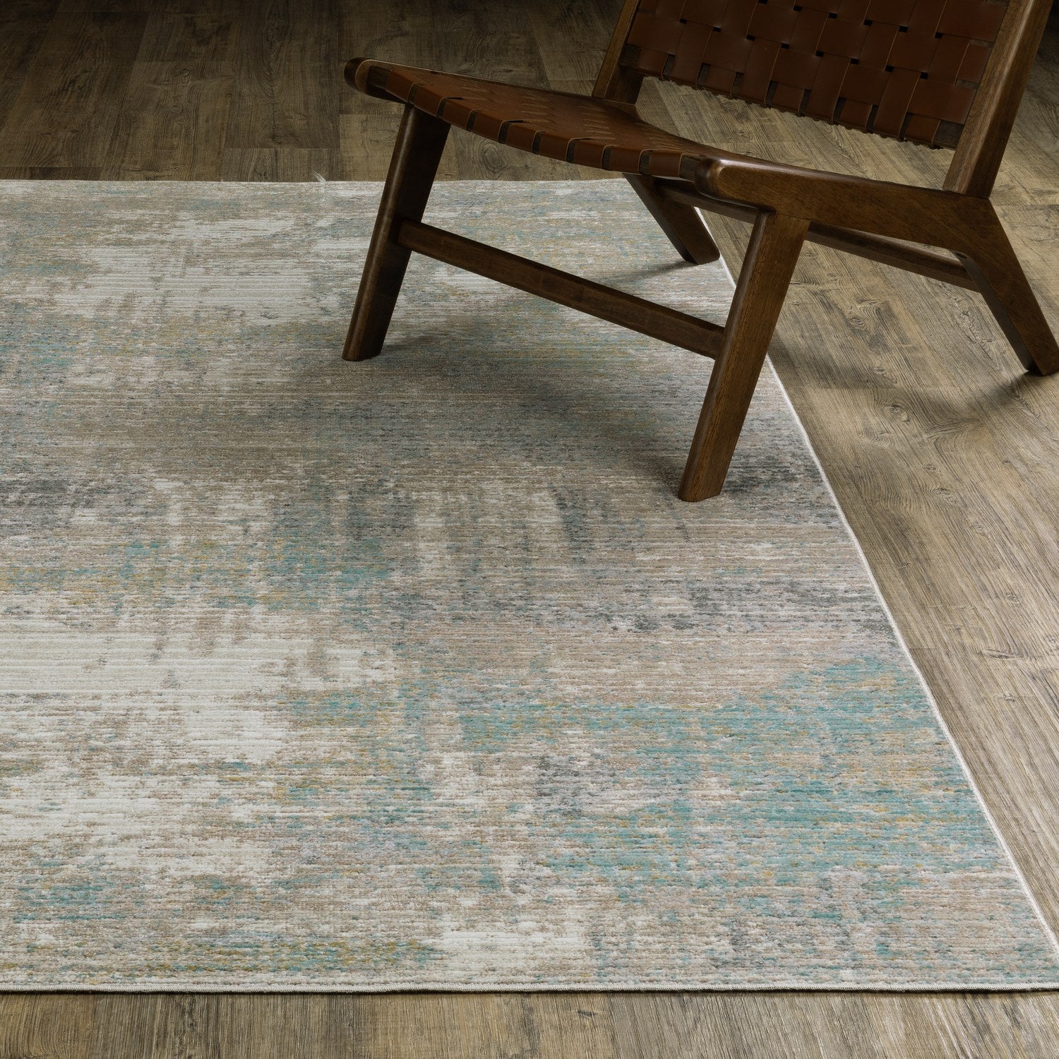 Cavett Mist Abstract Ivory Teal Washed Vintage Rug - Cavett CAV01
