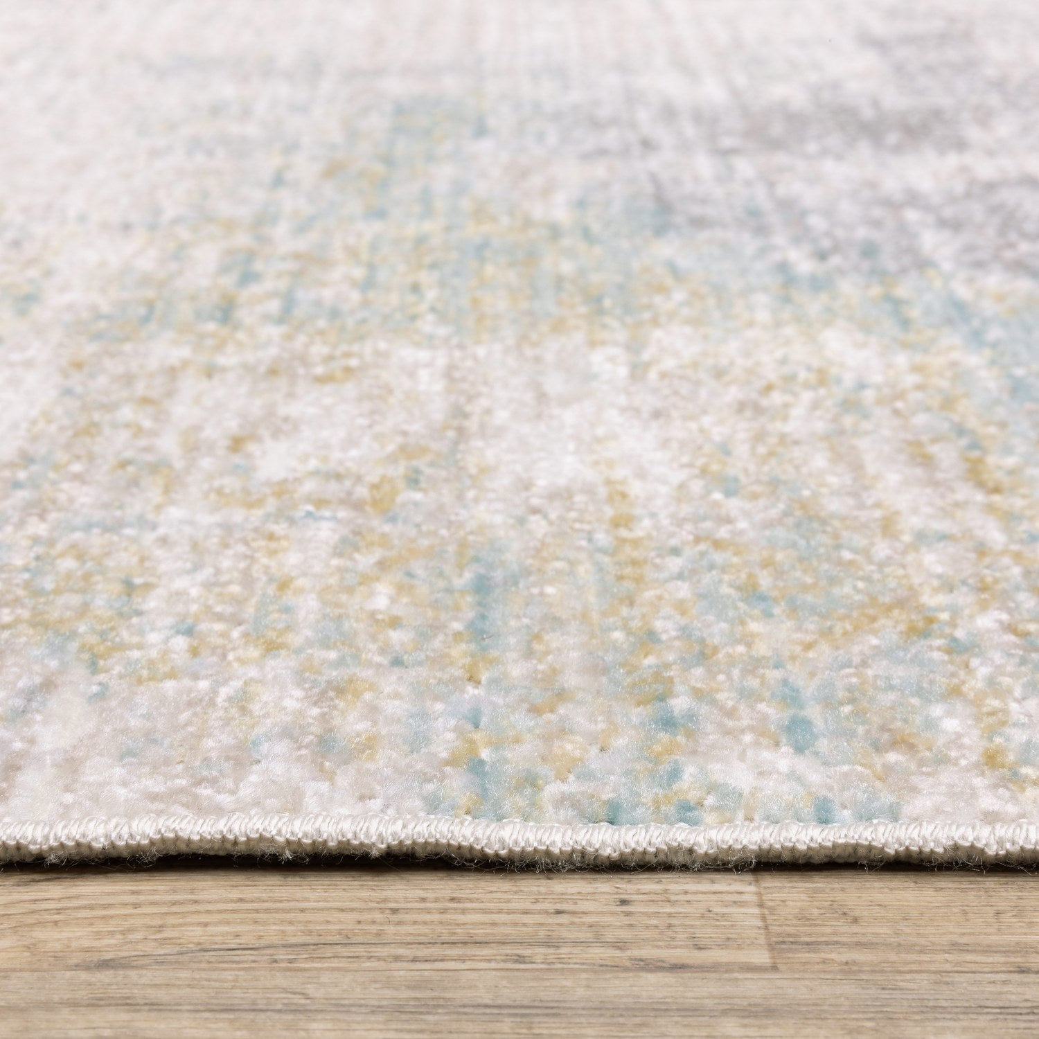 Cavett Mist Abstract Ivory Teal Washed Vintage Rug - Cavett CAV01