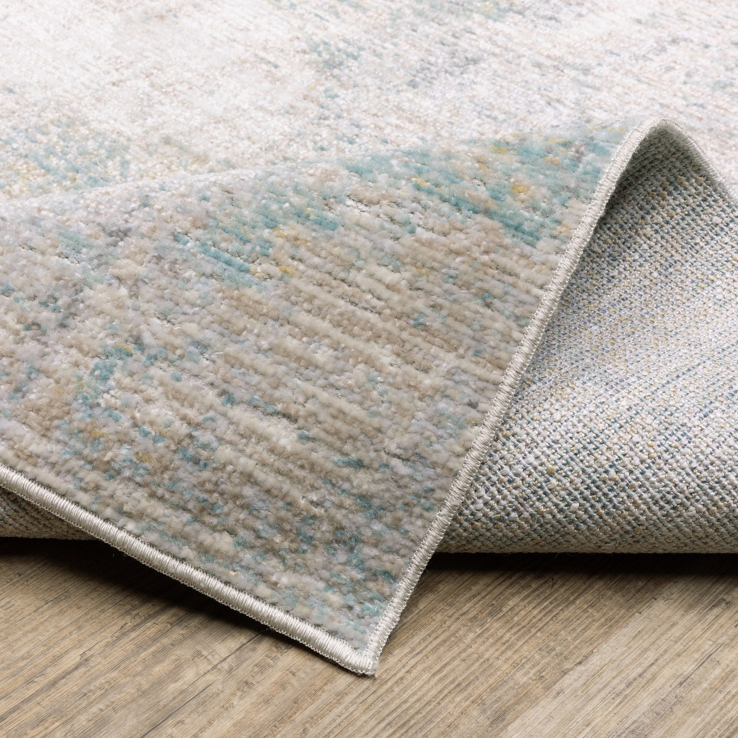Cavett Mist Abstract Ivory Teal Washed Vintage Rug - Cavett CAV01