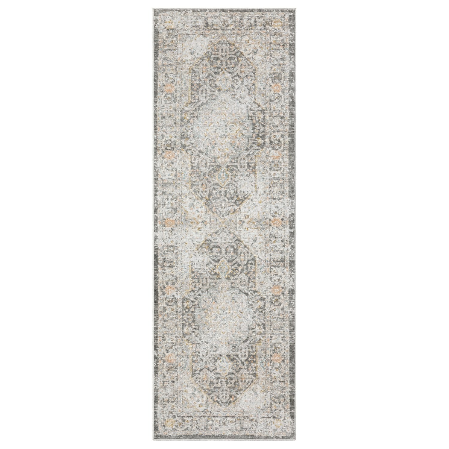 Cavett Faded Medallion Grey Washed Vintage Rug - Cavett CAV02 #_shape=Runner