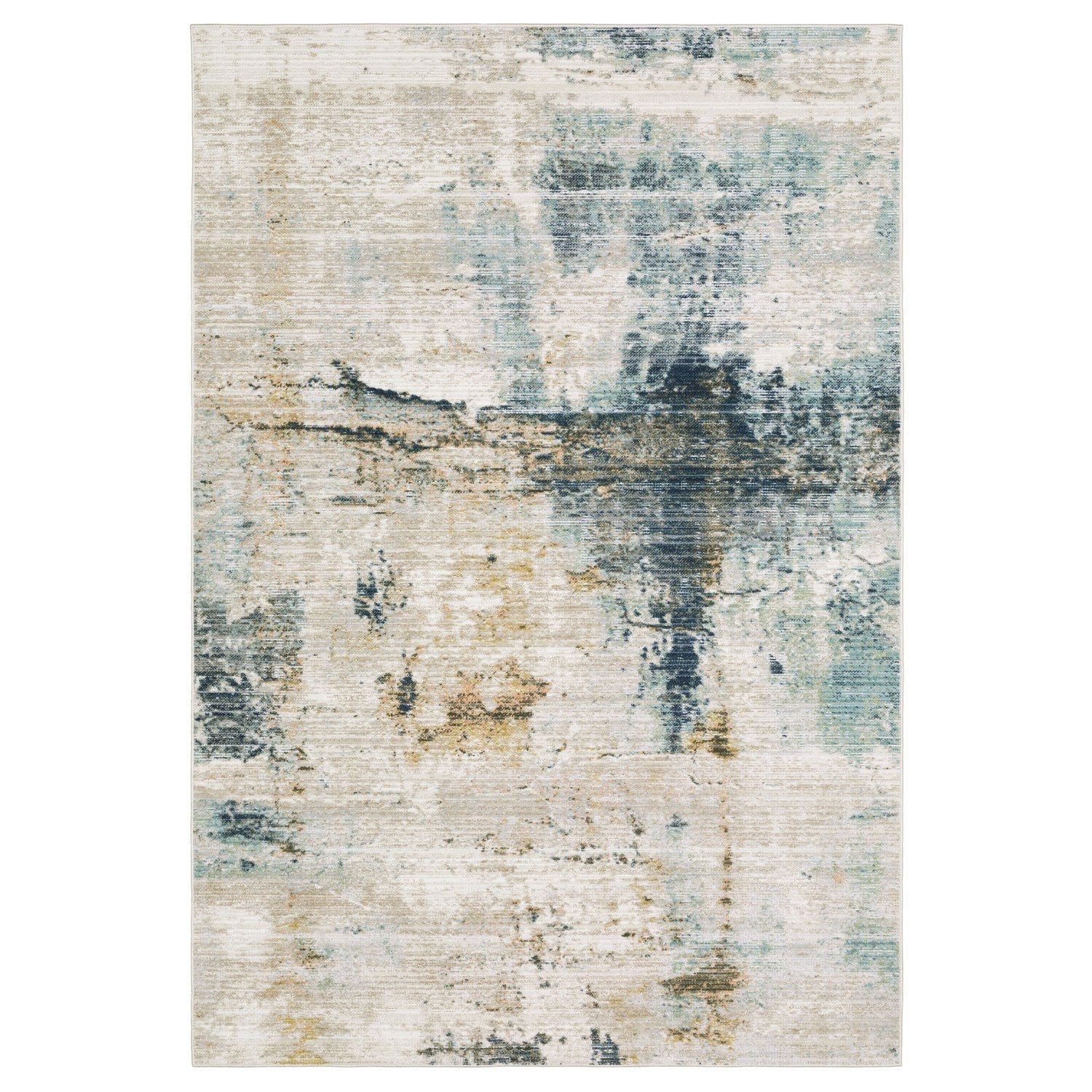 Cavett Watercolor Abstract Ivory Blue Washed Vintage Rug - Cavett CAV03 #_shape=Rectangle