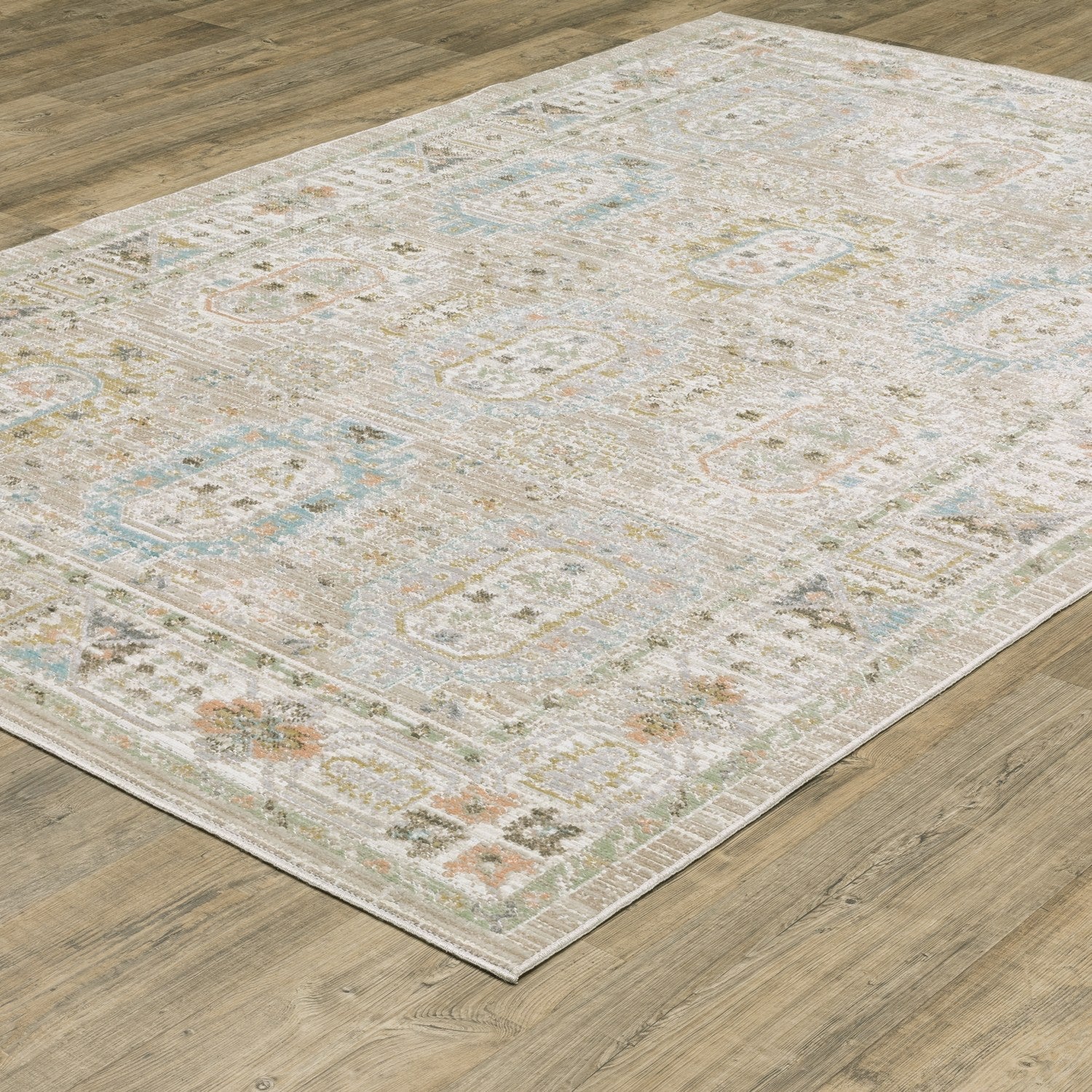 Cavett Vintage Persian Beige Blue Washed Vintage Rug - Cavett CAV04