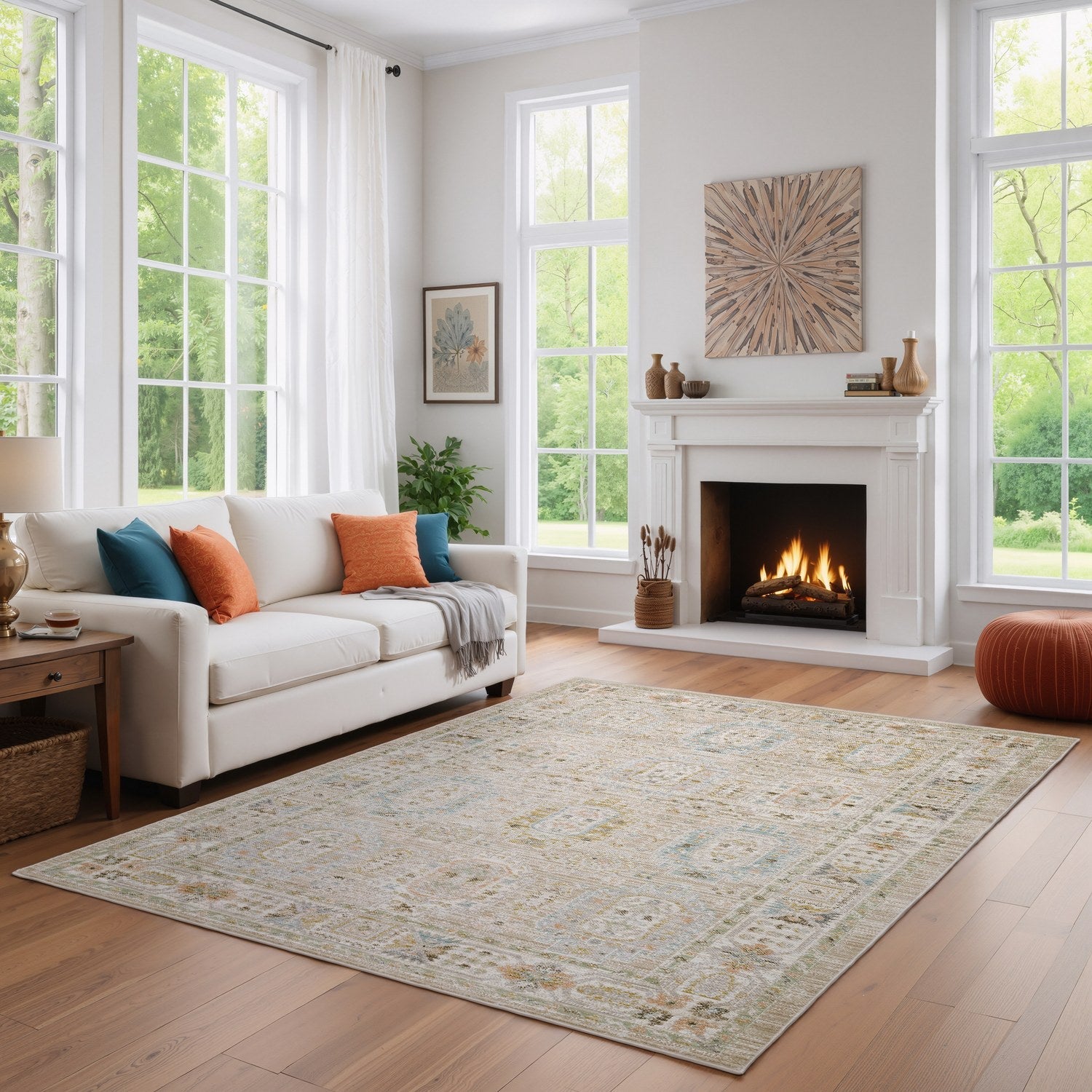 Cavett Vintage Persian Beige Blue Washed Vintage Rug - Cavett CAV04