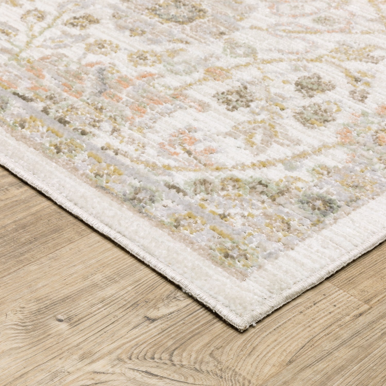 Cavett Floral Damask Ivory Gold Washed Vintage Rug - Cavett CAV05