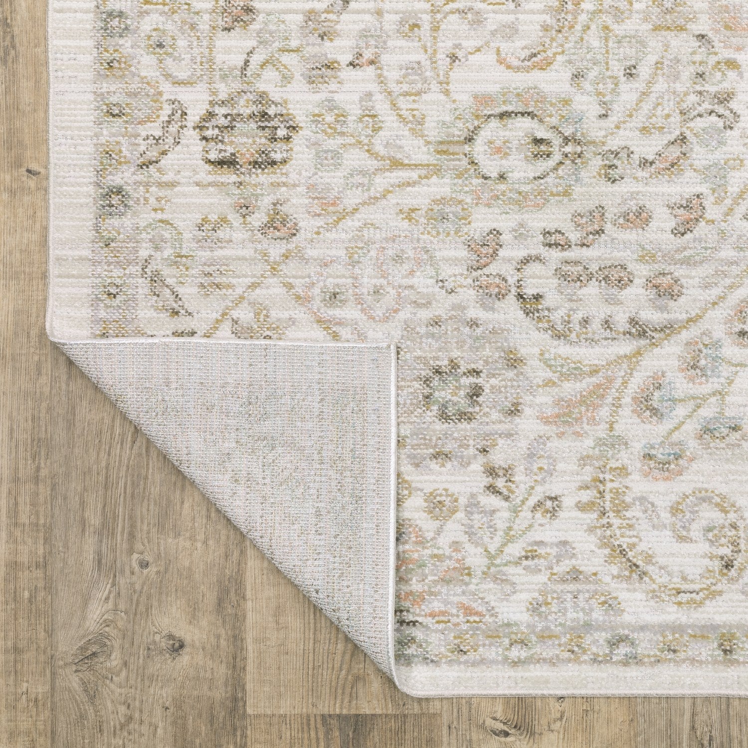Cavett Floral Damask Ivory Gold Washed Vintage Rug - Cavett CAV05
