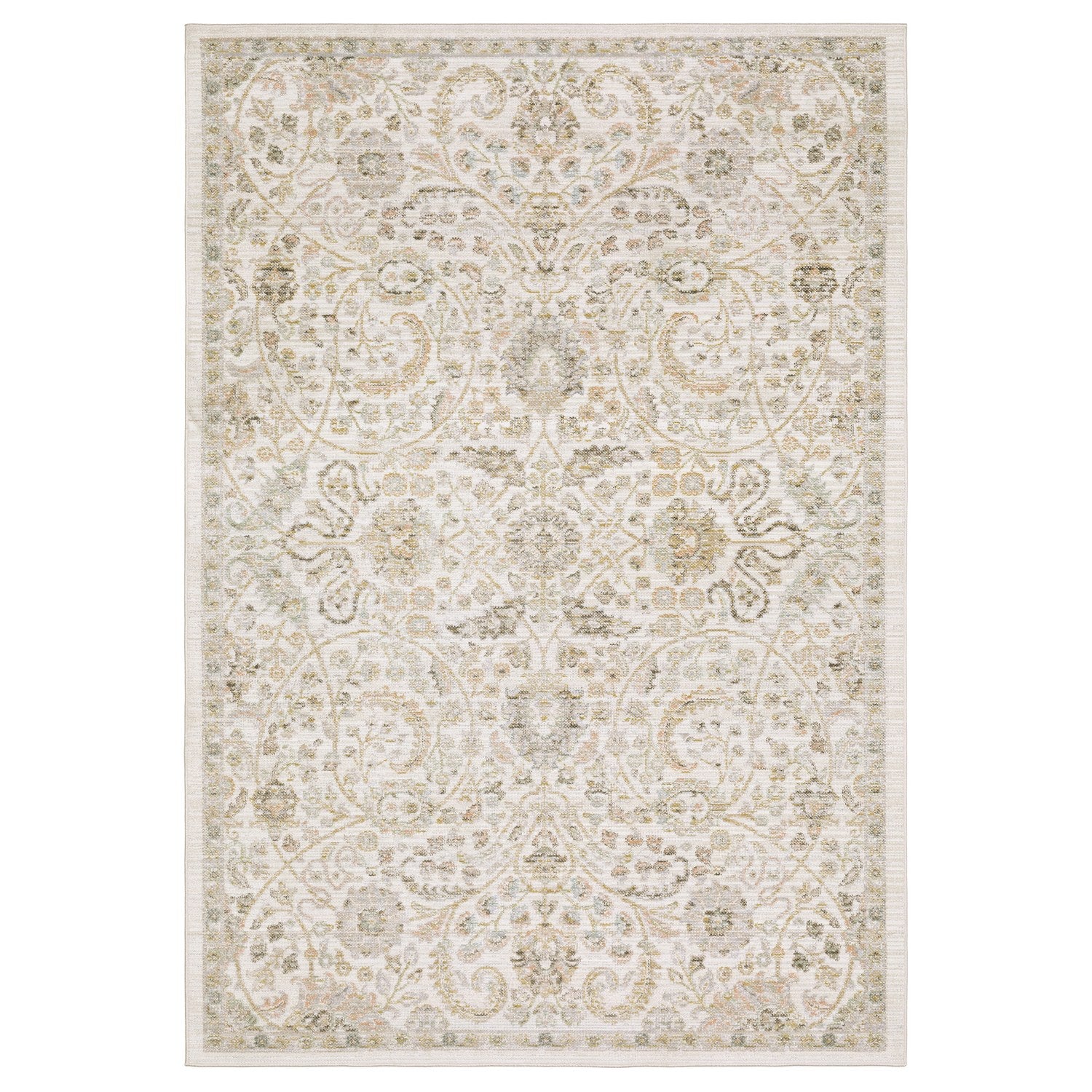 Cavett Floral Damask Ivory Gold Washed Vintage Rug - Cavett CAV05 #_shape=Rectangle