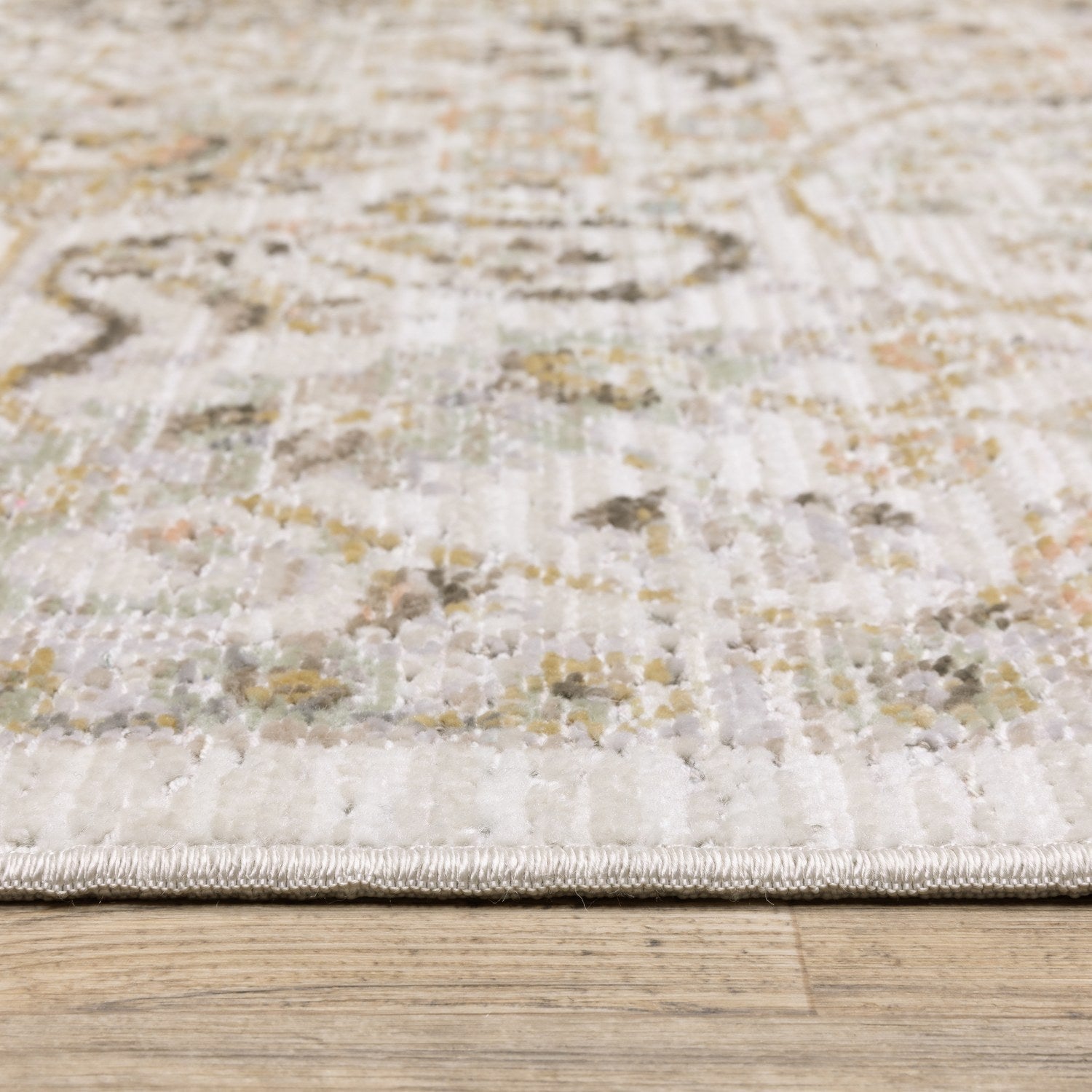Cavett Floral Damask Ivory Gold Washed Vintage Rug - Cavett CAV05
