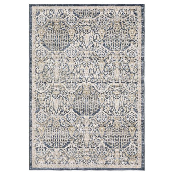 Cavett Damask Navy Gold Washed Vintage Rug - Cavett CAV06 #_shape=Rectangle