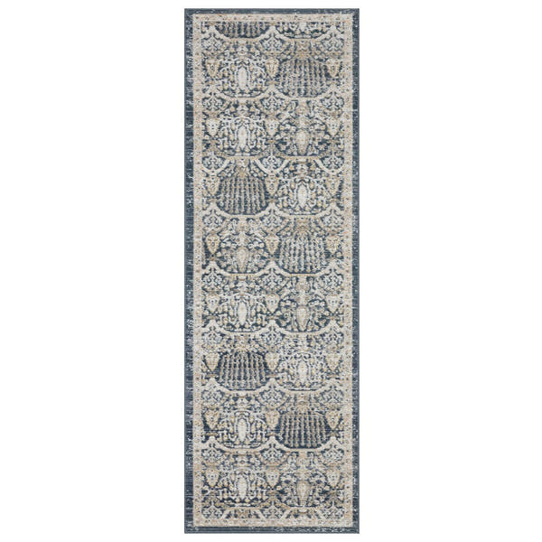 Cavett Damask Navy Gold Washed Vintage Rug - Cavett CAV06 #_shape=Runner