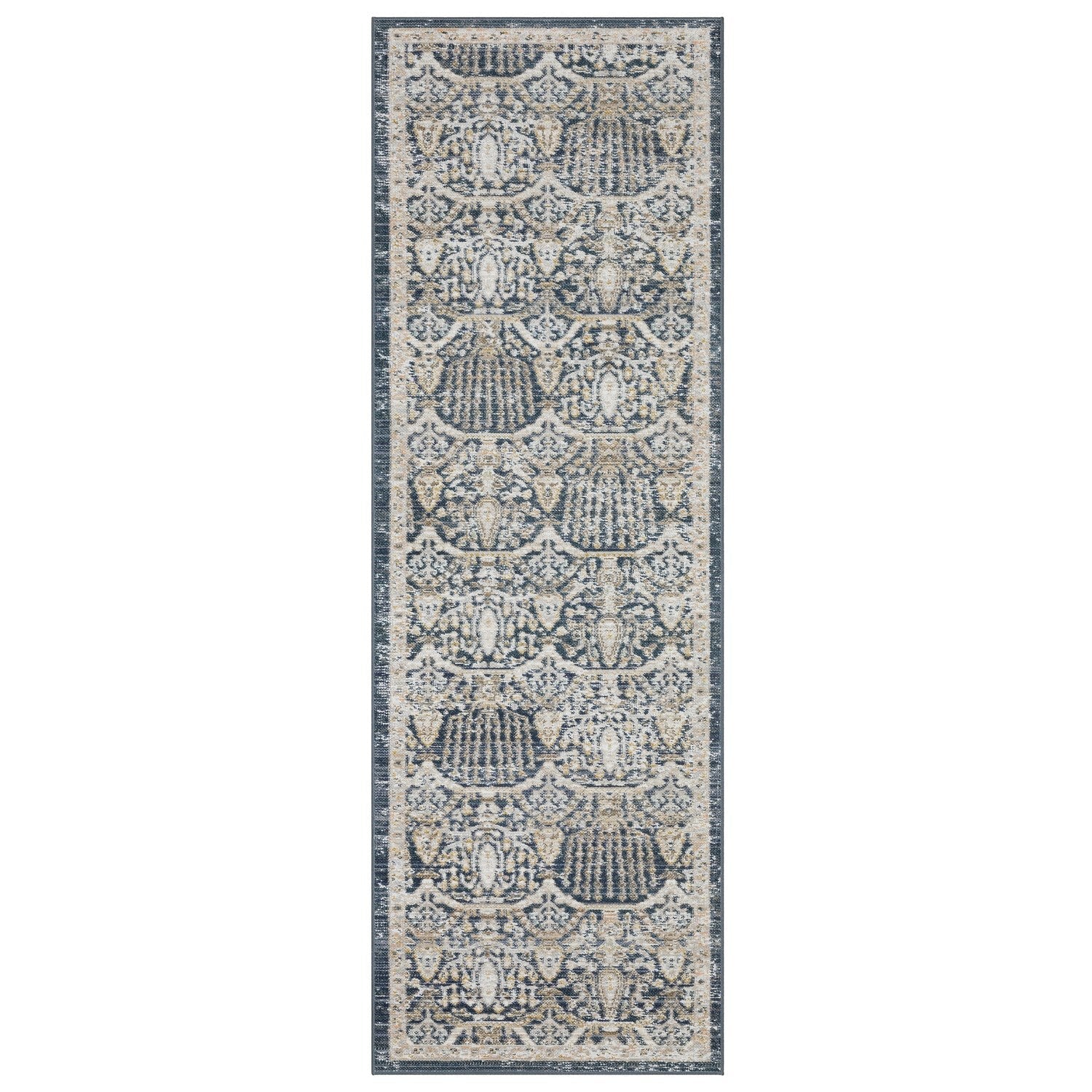 Cavett Damask Navy Gold Washed Vintage Rug - Cavett CAV06 #_shape=Runner