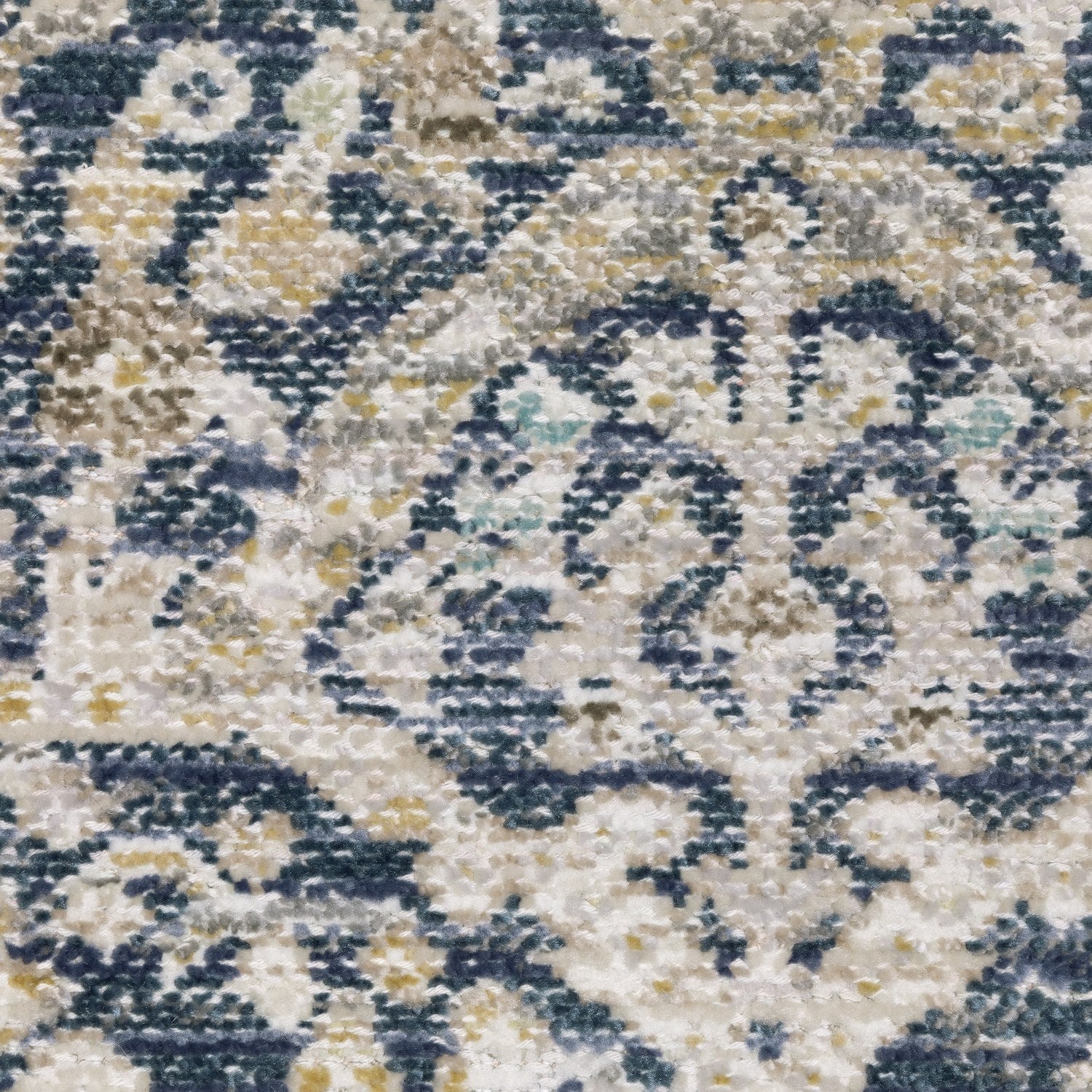 Cavett Damask Navy Gold Washed Vintage Rug - Cavett CAV06