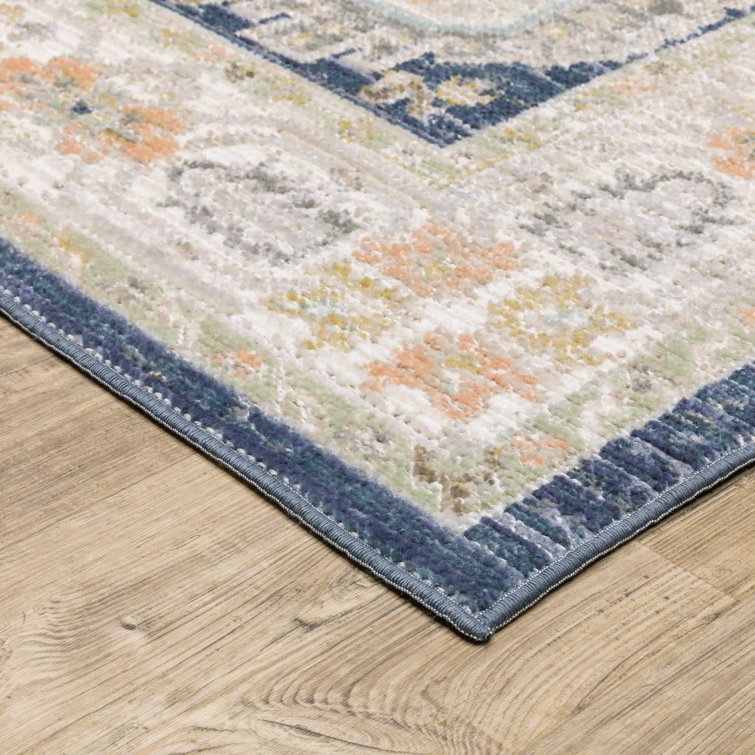 Cavett Panel Medallion Navy Ivory Washed Vintage Rug - Cavett CAV07