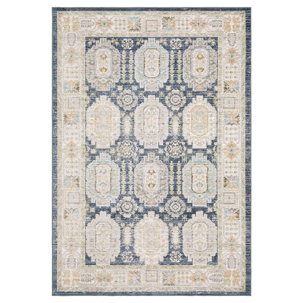 Cavett Panel Medallion Navy Ivory Washed Vintage Rug - Cavett CAV07 #_shape=Rectangle