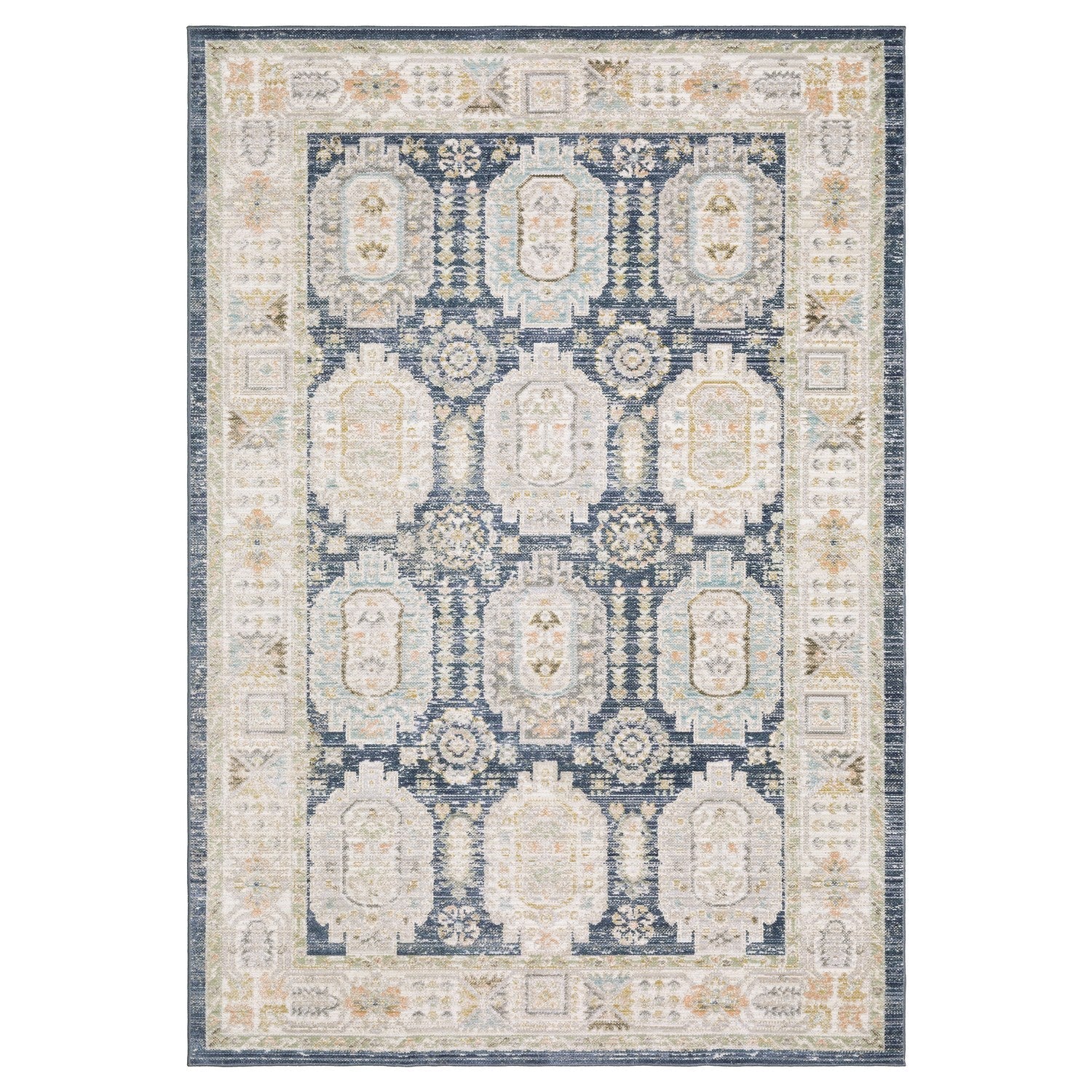 Cavett Panel Medallion Navy Ivory Washed Vintage Rug - Cavett CAV07 #_shape=Rectangle
