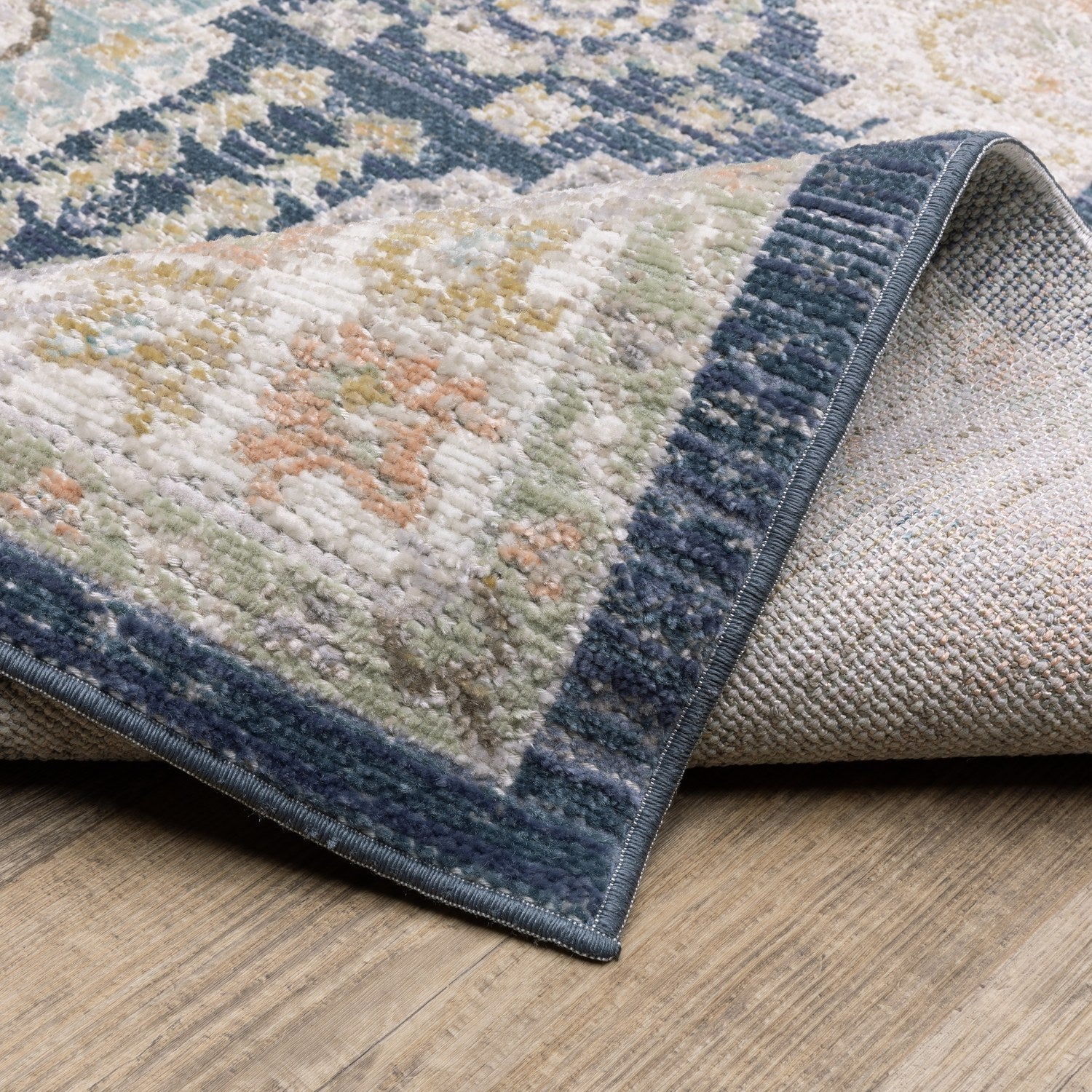 Cavett Panel Medallion Navy Ivory Washed Vintage Rug - Cavett CAV07