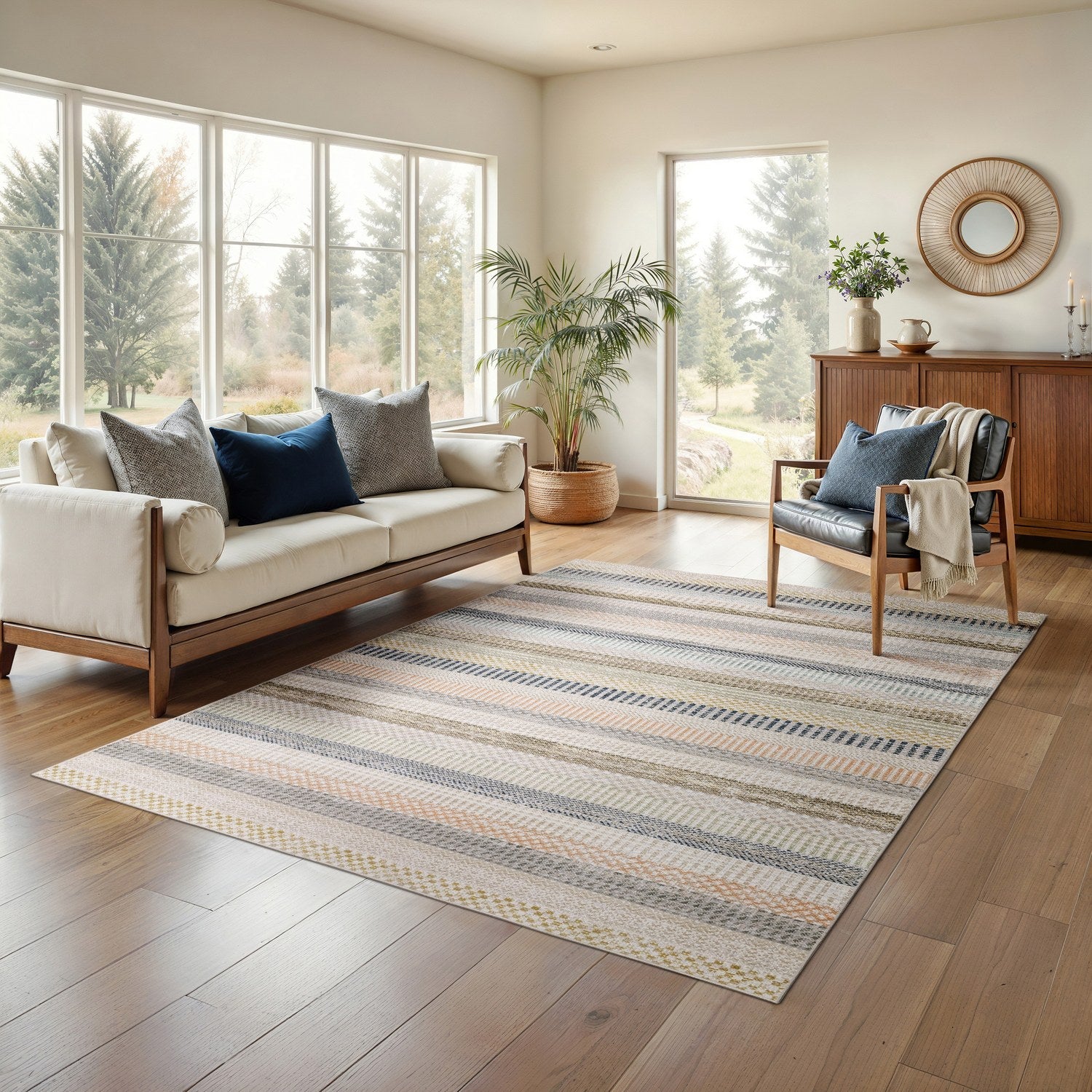 Cavett Kilim Stripe Ivory Multi Washed Vintage Rug - Cavett CAV08
