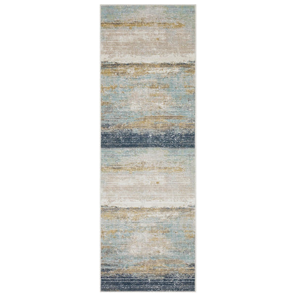 Cavett Horizon Abstract Blue Beige Washed Vintage Rug - Cavett CAV09 #_shape=Runner